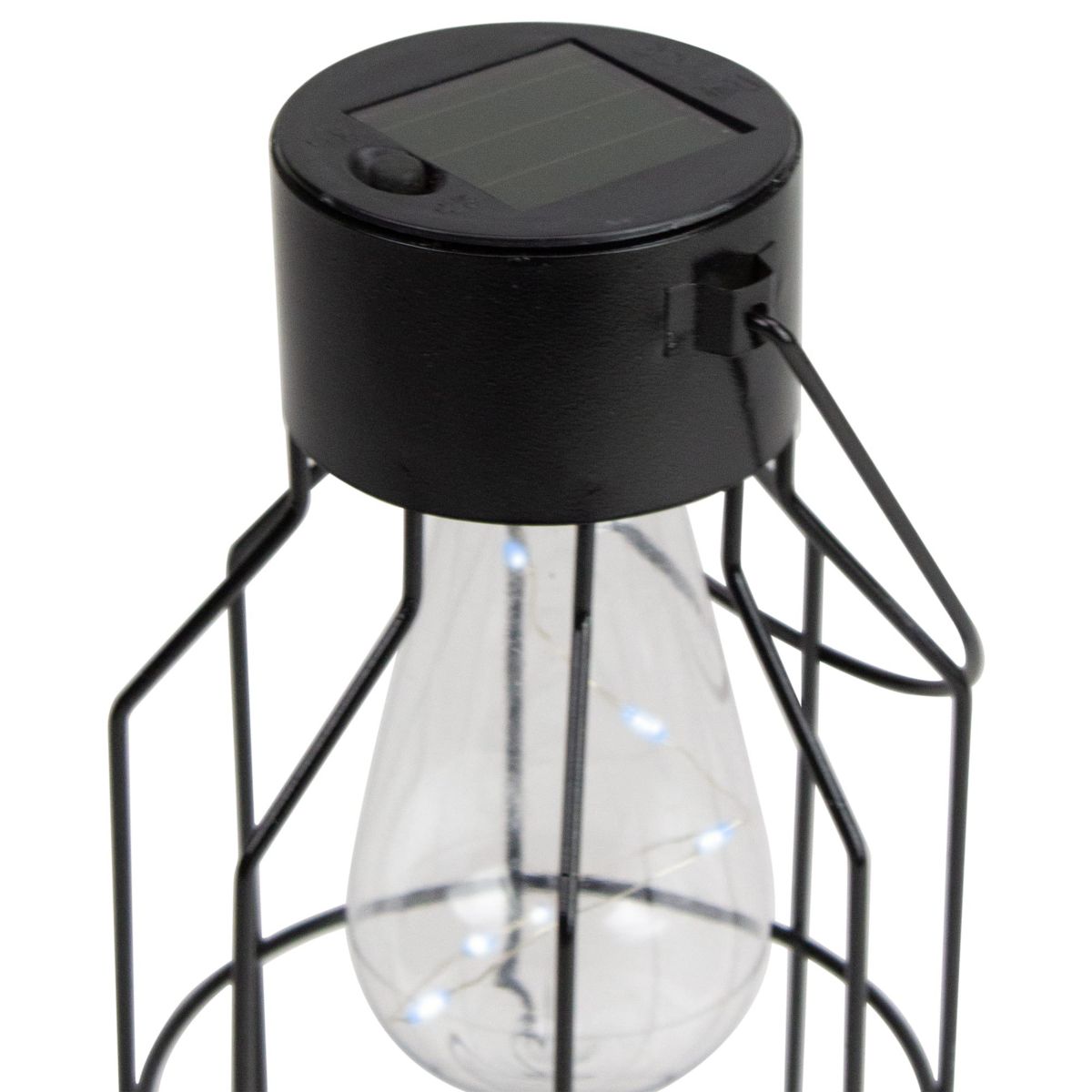 9.5" Black Outdoor Hanging Geometric Solar Lantern with Handle