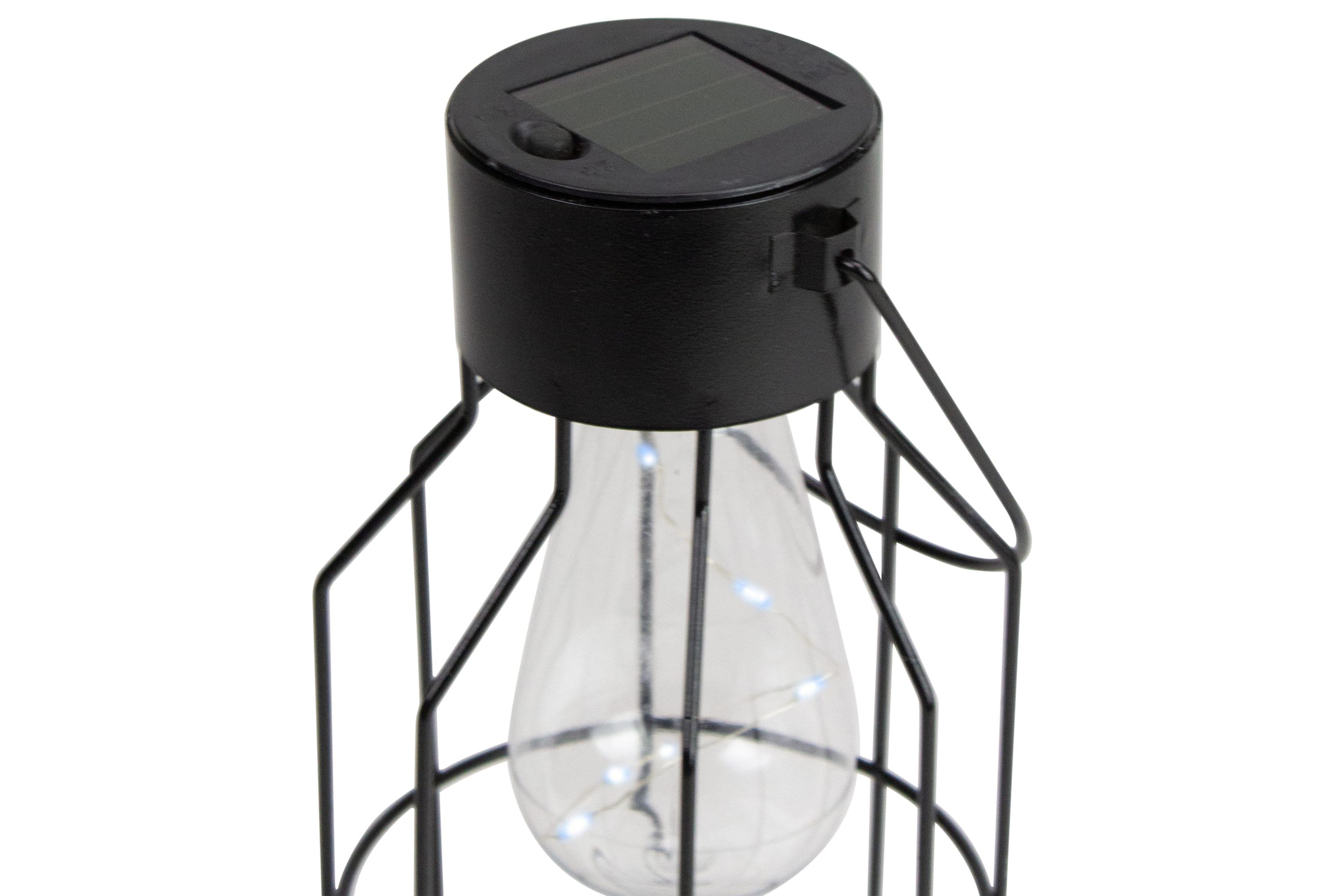 9.5" Black Outdoor Hanging Geometric Solar Lantern with Handle