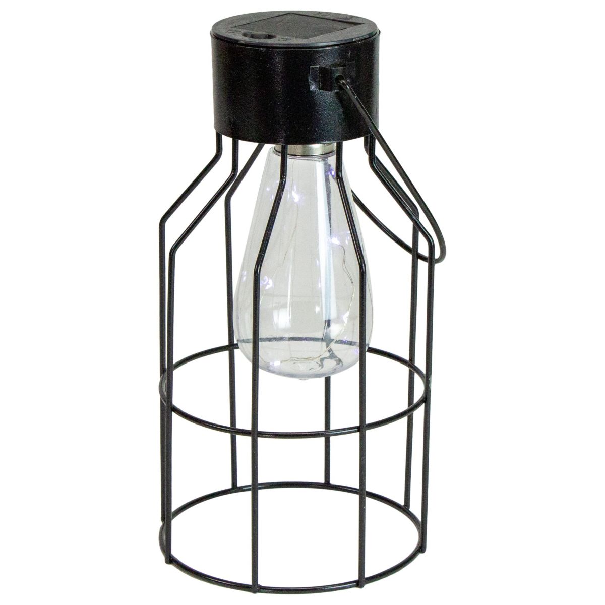 9.5" Black Outdoor Hanging Geometric Solar Lantern with Handle