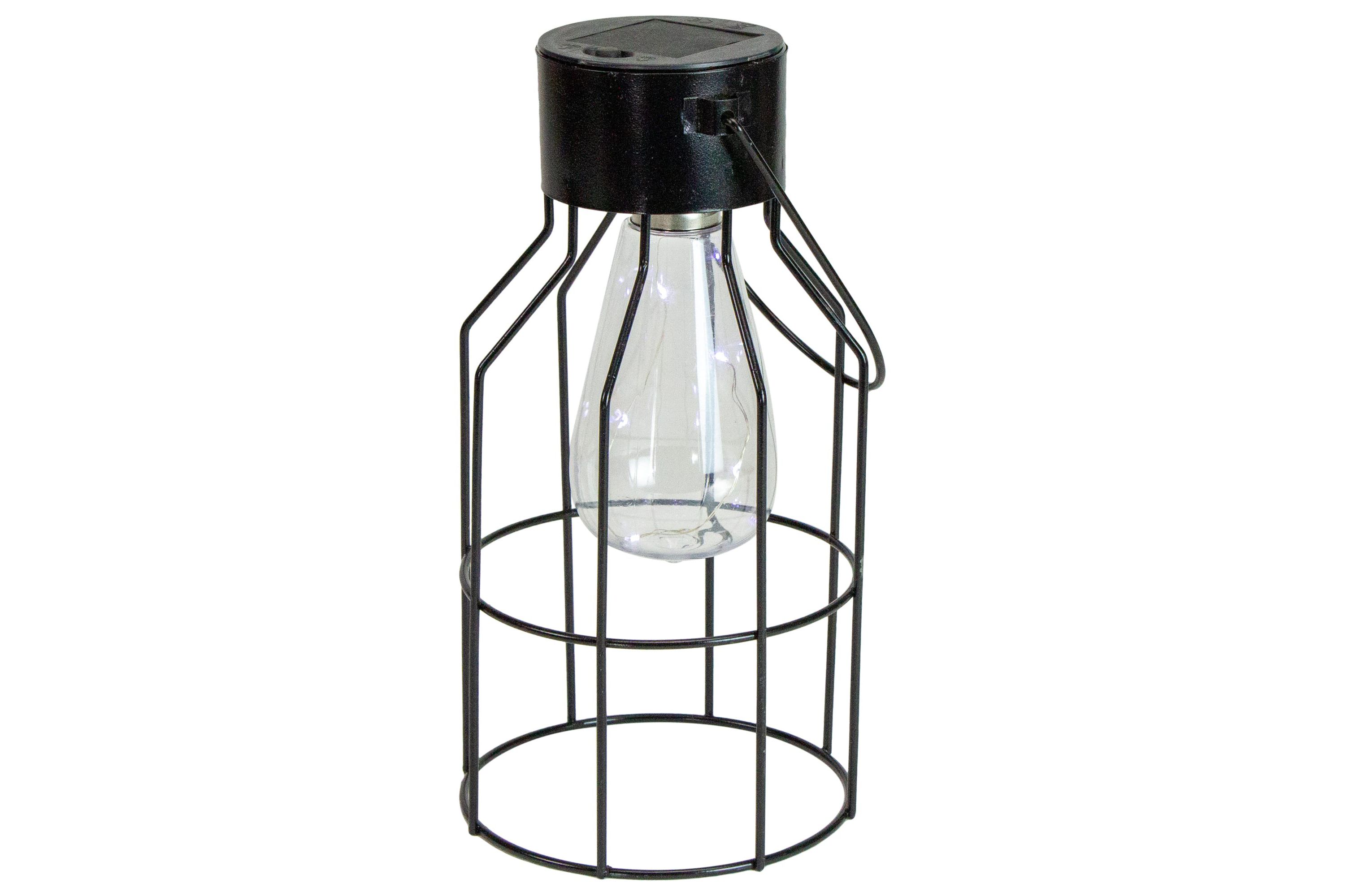 9.5" Black Outdoor Hanging Geometric Solar Lantern with Handle