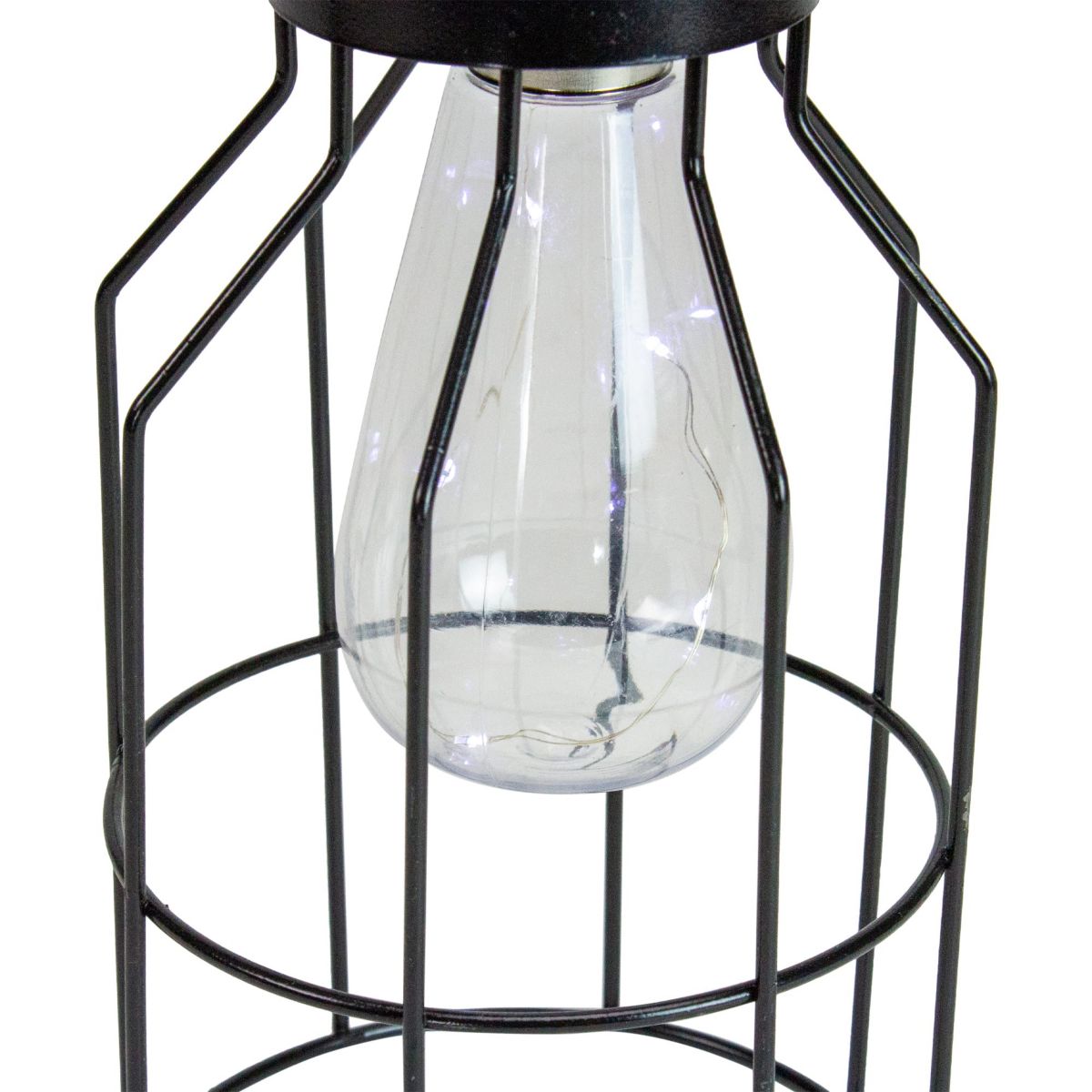 9.5" Black Outdoor Hanging Geometric Solar Lantern with Handle