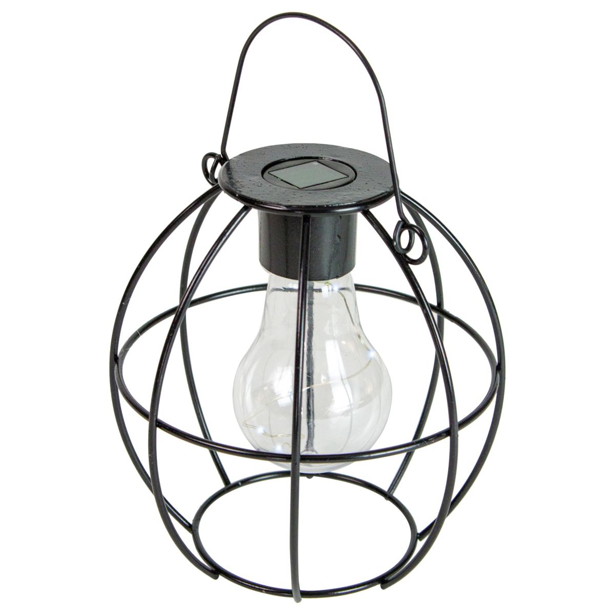 6" Black Geometric Outdoor Hanging Solar Lantern with Handle