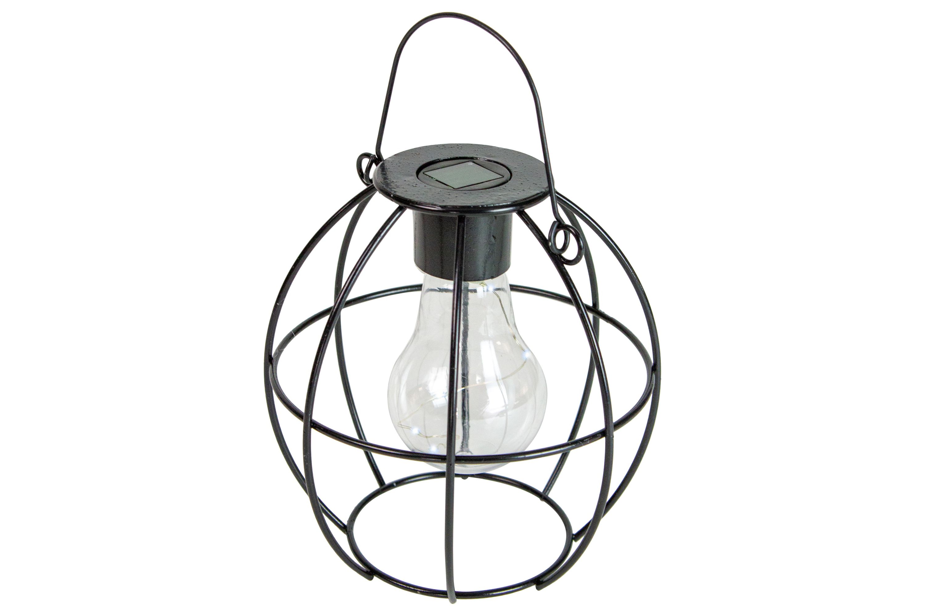 6" Black Geometric Outdoor Hanging Solar Lantern with Handle