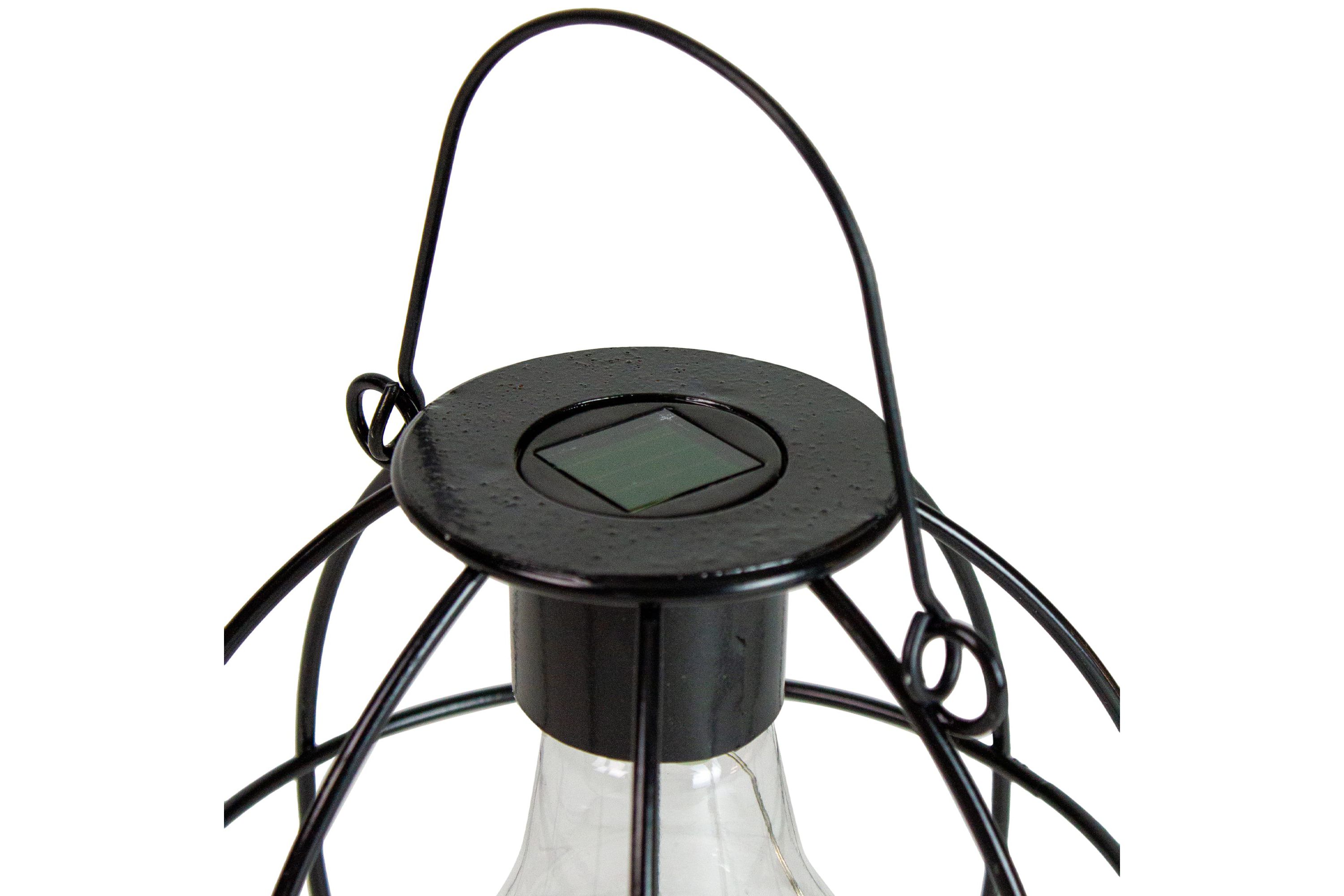 6" Black Geometric Outdoor Hanging Solar Lantern with Handle