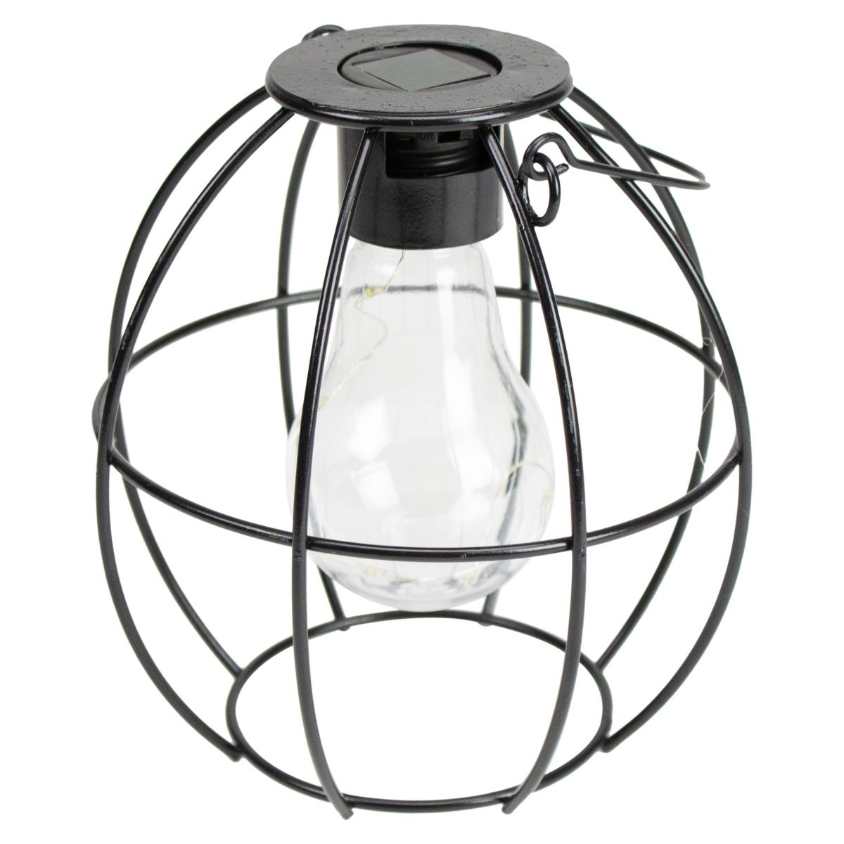 6" Black Geometric Outdoor Hanging Solar Lantern with Handle