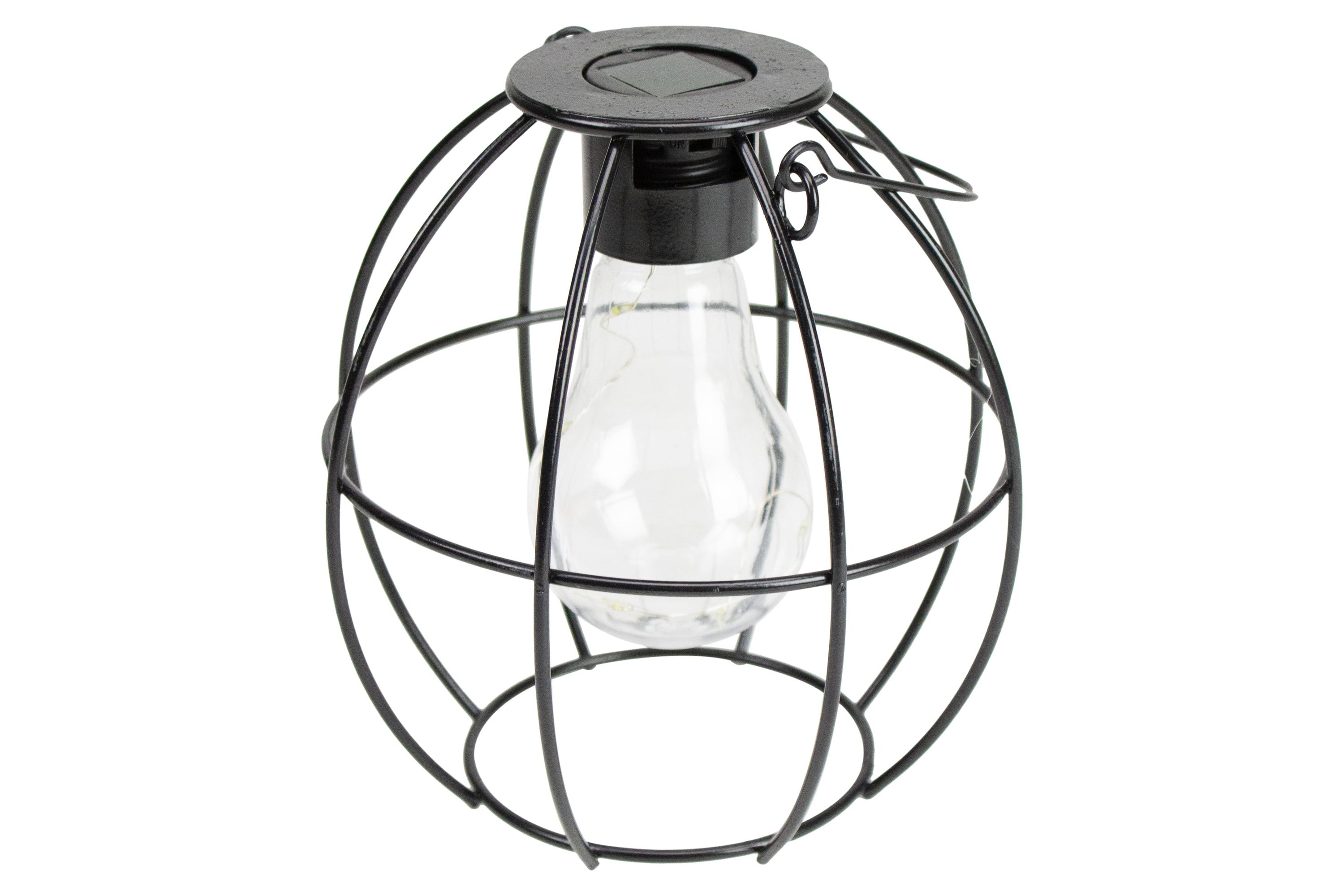 6" Black Geometric Outdoor Hanging Solar Lantern with Handle