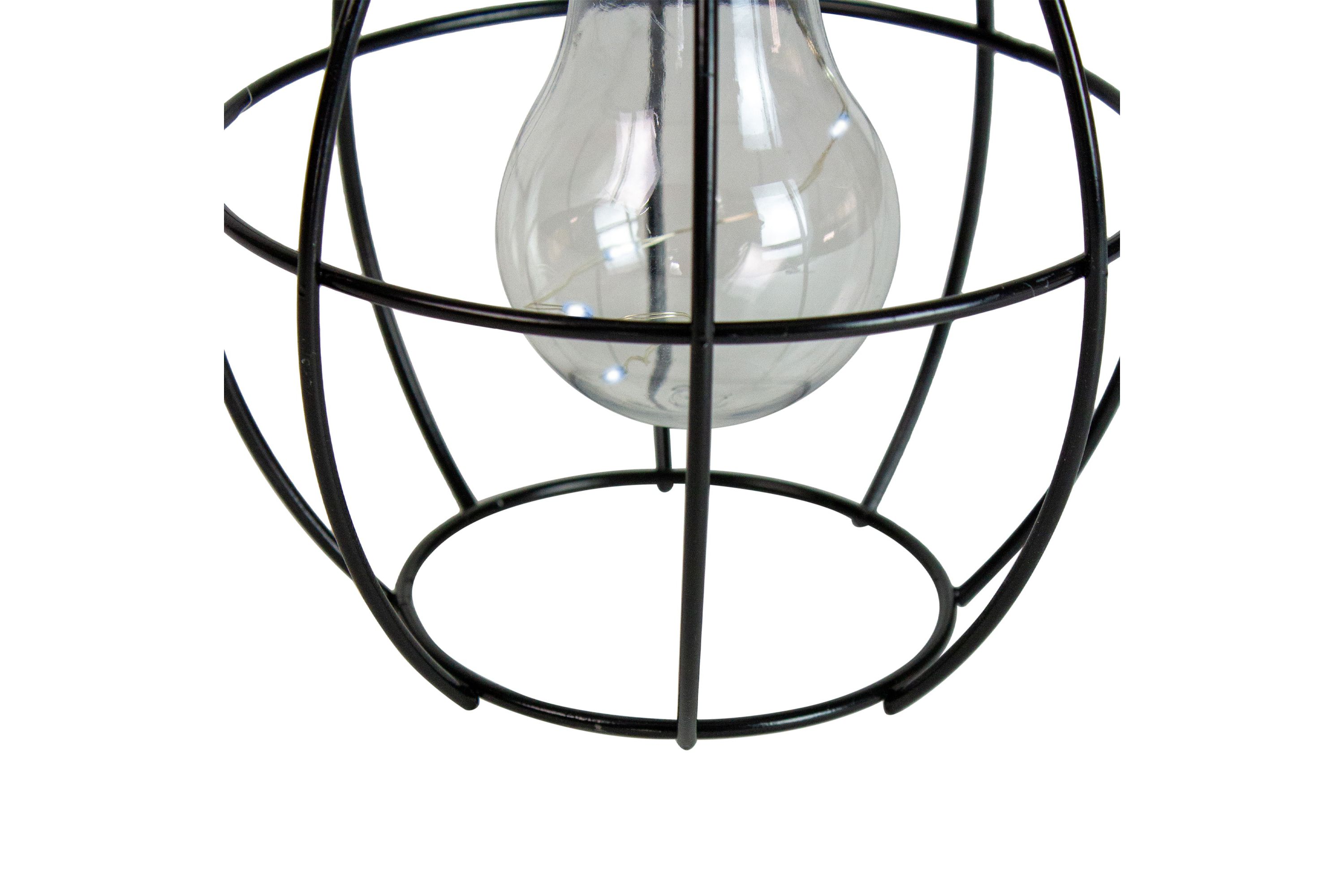 6" Black Geometric Outdoor Hanging Solar Lantern with Handle