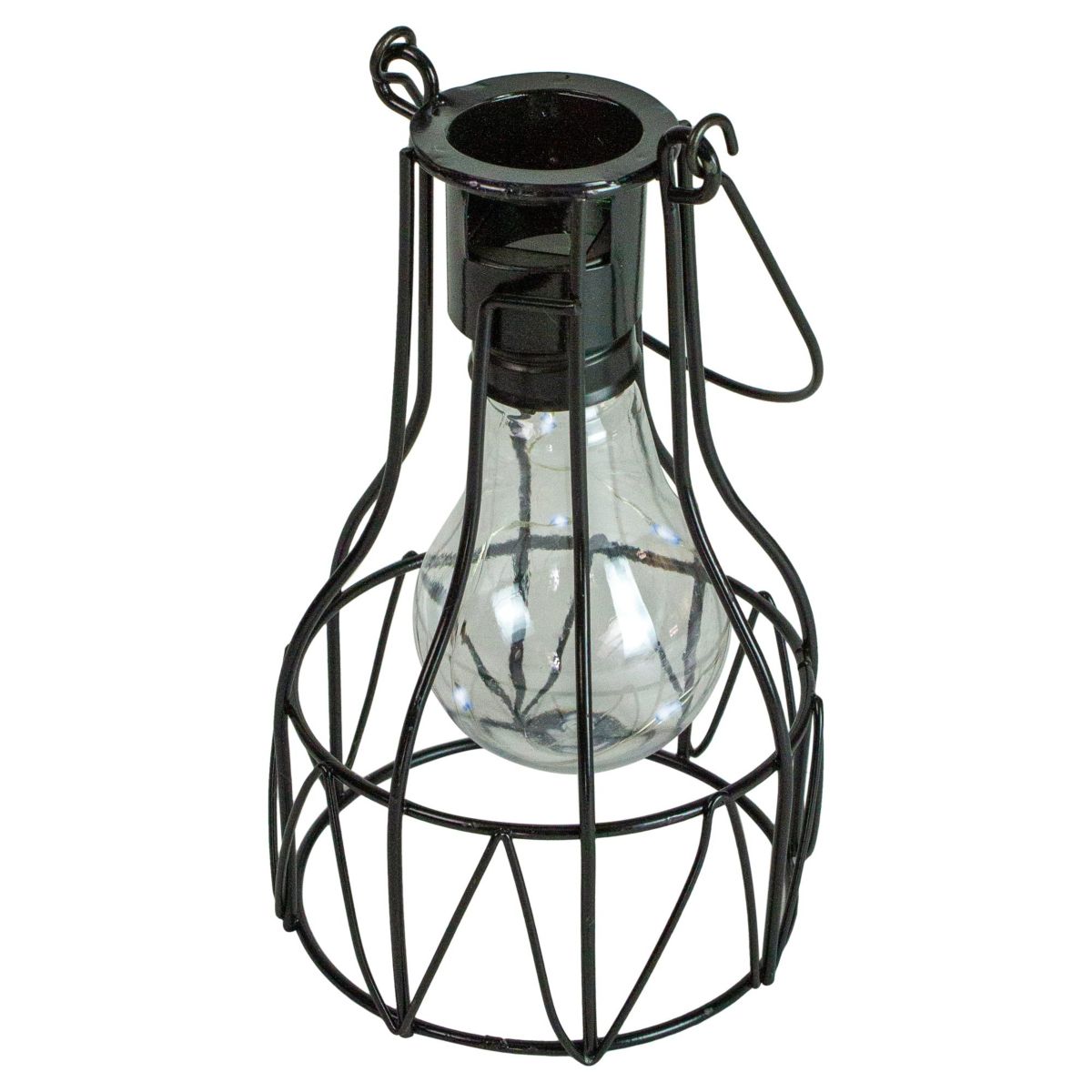 6.5" Black Geometric Edison Outdoor Hanging Solar Lantern with Handle