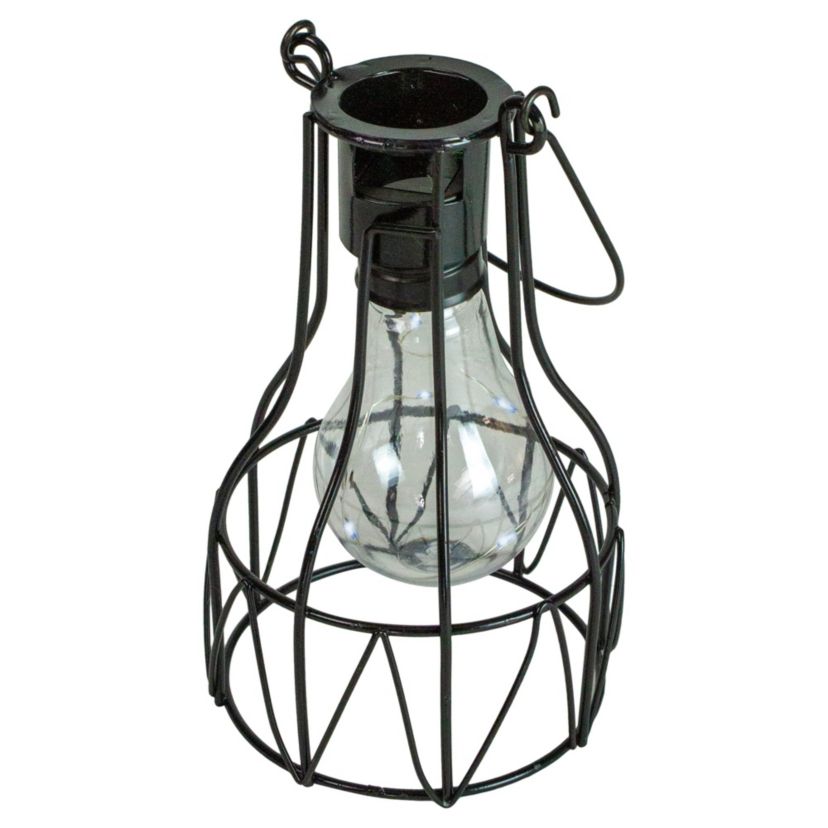 6.5" Black Geometric Edison Outdoor Hanging Solar Lantern with Handle