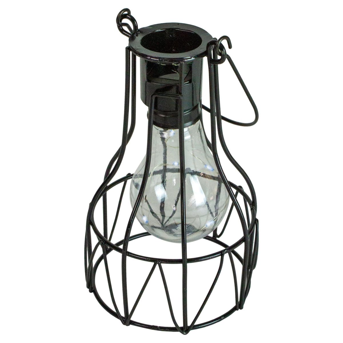 6.5" Black Geometric Edison Outdoor Hanging Solar Lantern with Handle