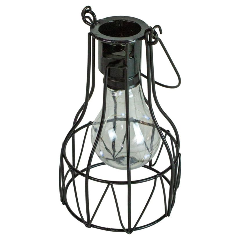 6.5" Black Geometric Edison Outdoor Hanging Solar Lantern with Handle