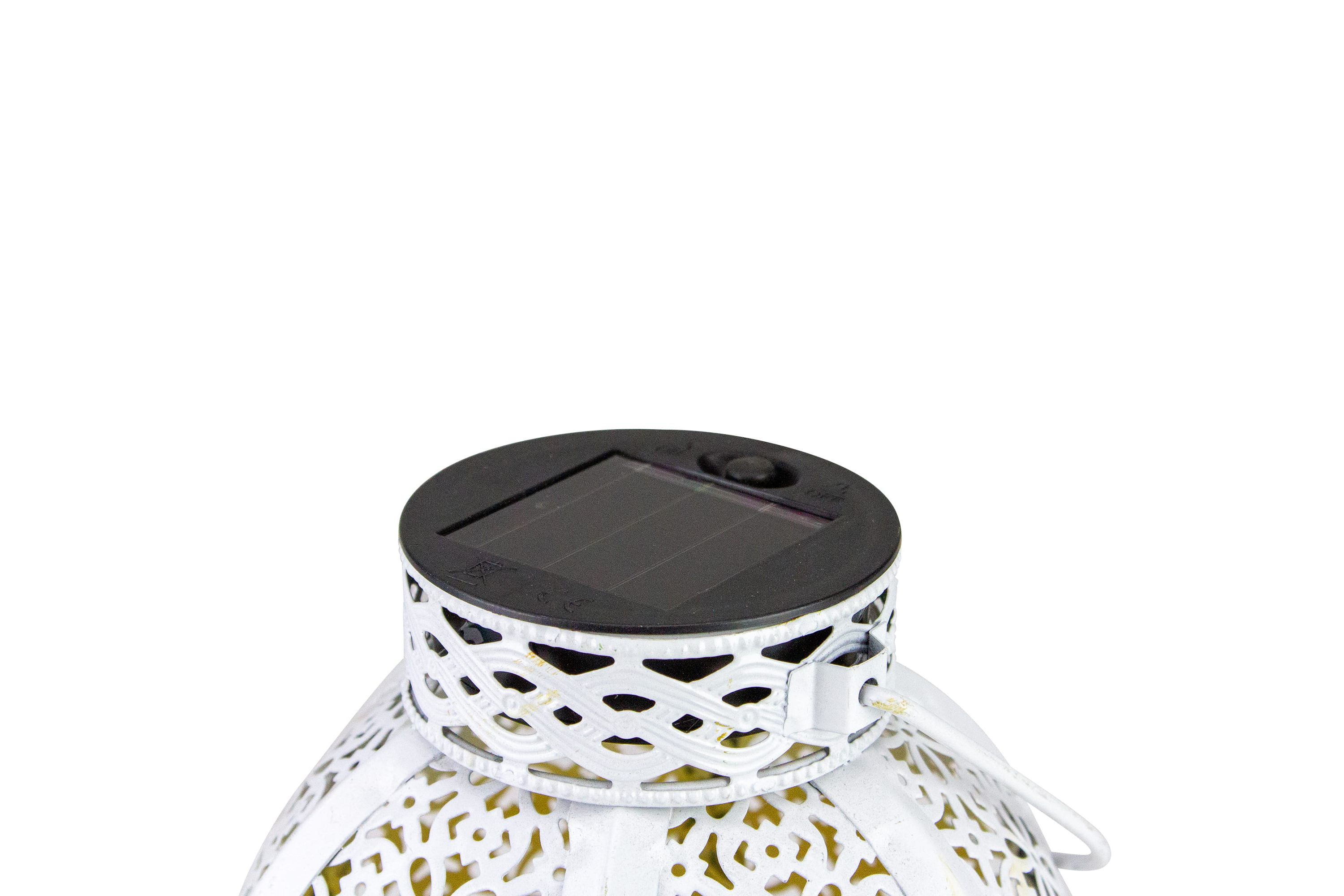 7" White Integrated Floral Pattern Outdoor Solar Lantern with Handle