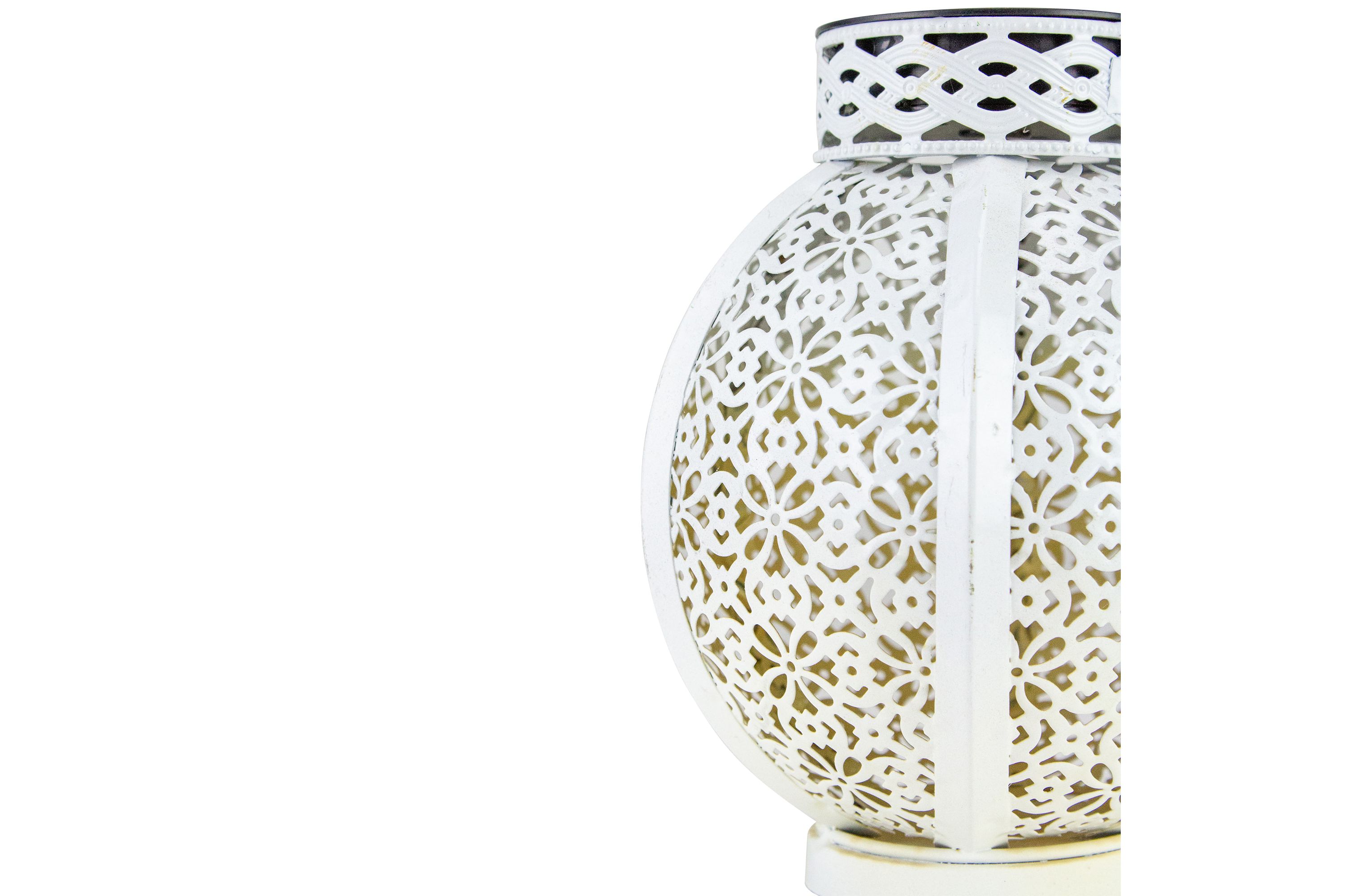 7" White Integrated Floral Pattern Outdoor Solar Lantern with Handle
