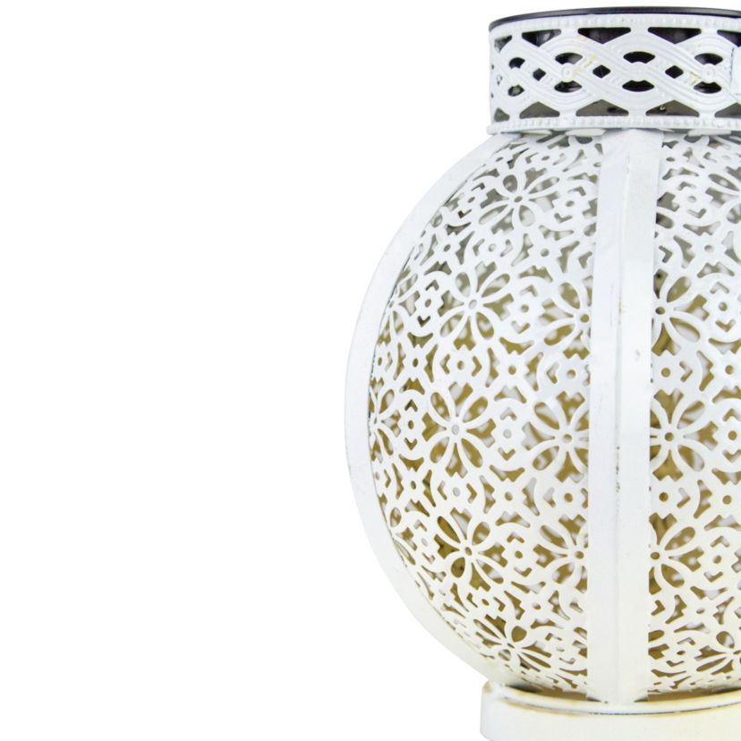 7" White Integrated Floral Pattern Outdoor Solar Lantern with Handle