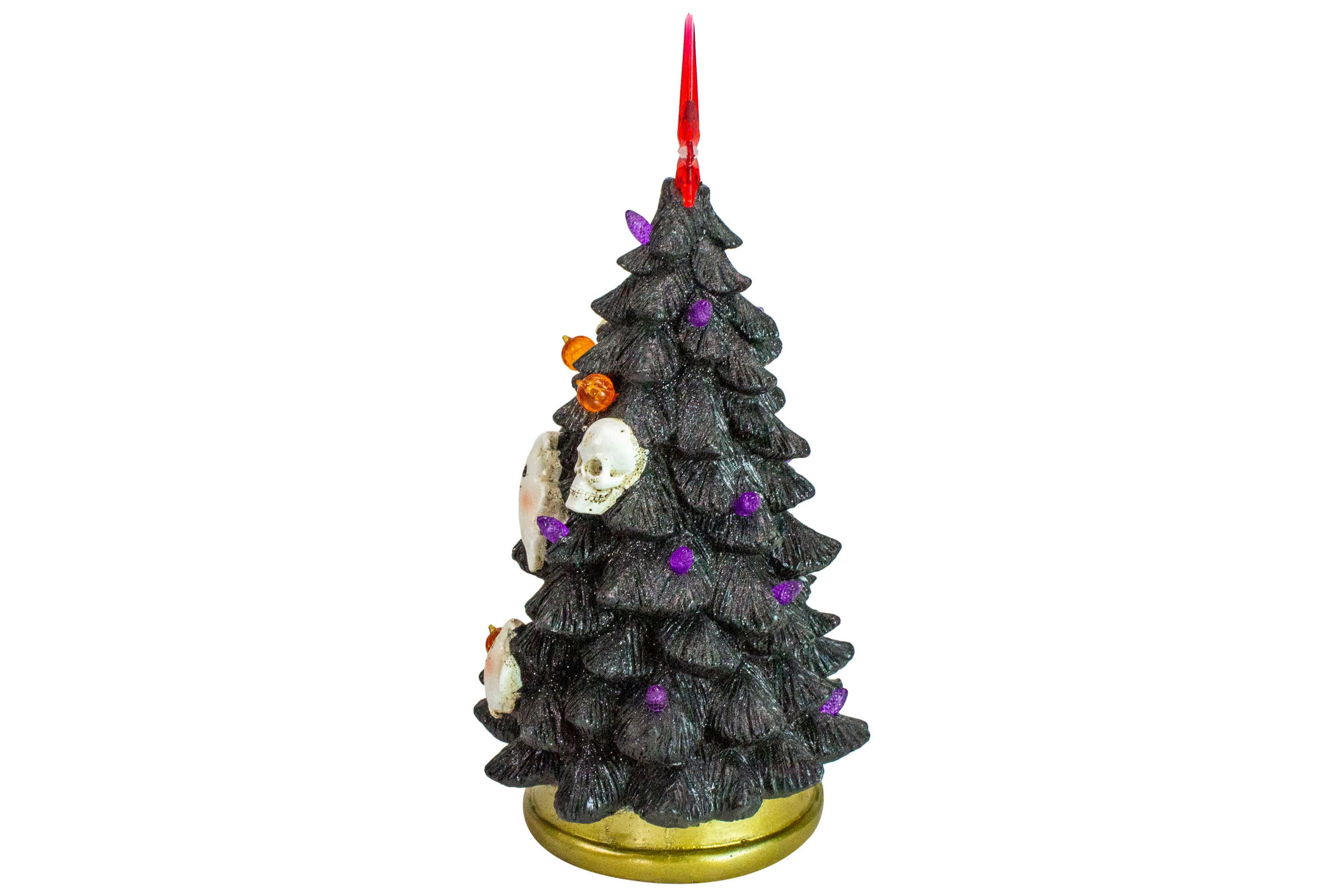 LED Lighted Skull and Ghost Halloween Tree - 12" - Black