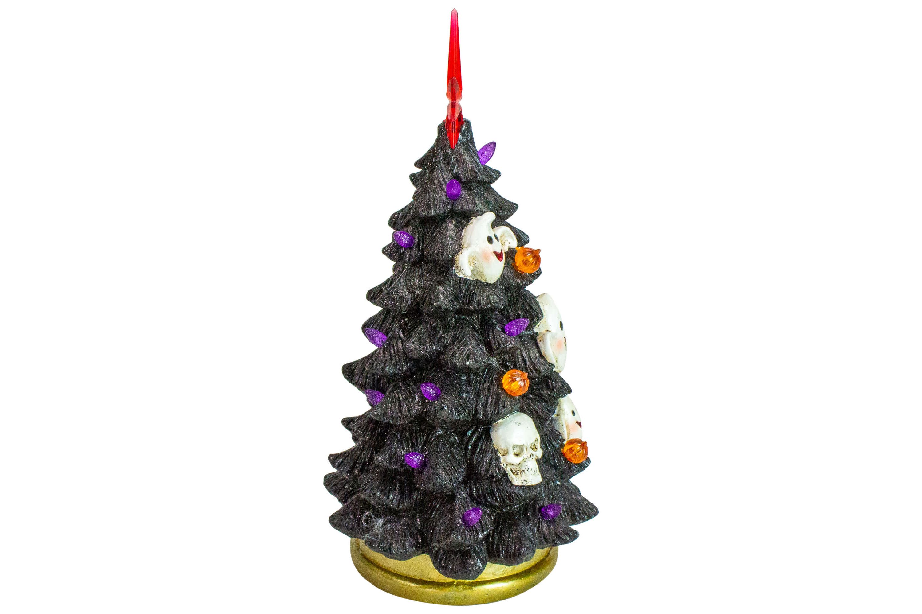 LED Lighted Skull and Ghost Halloween Tree - 12" - Black