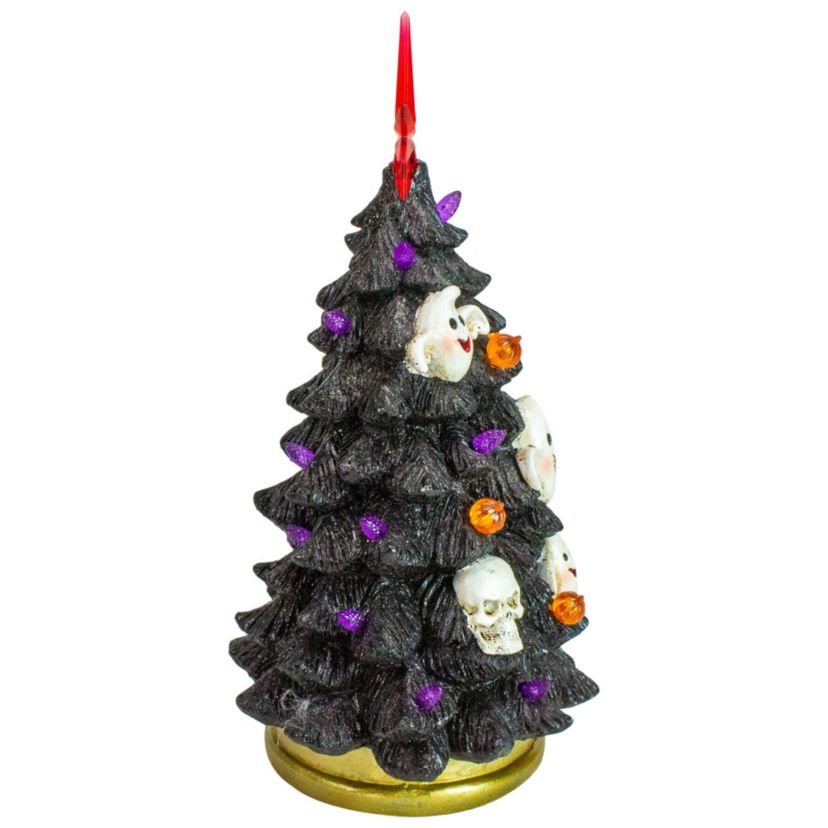 LED Lighted Skull and Ghost Halloween Tree - 12" - Black