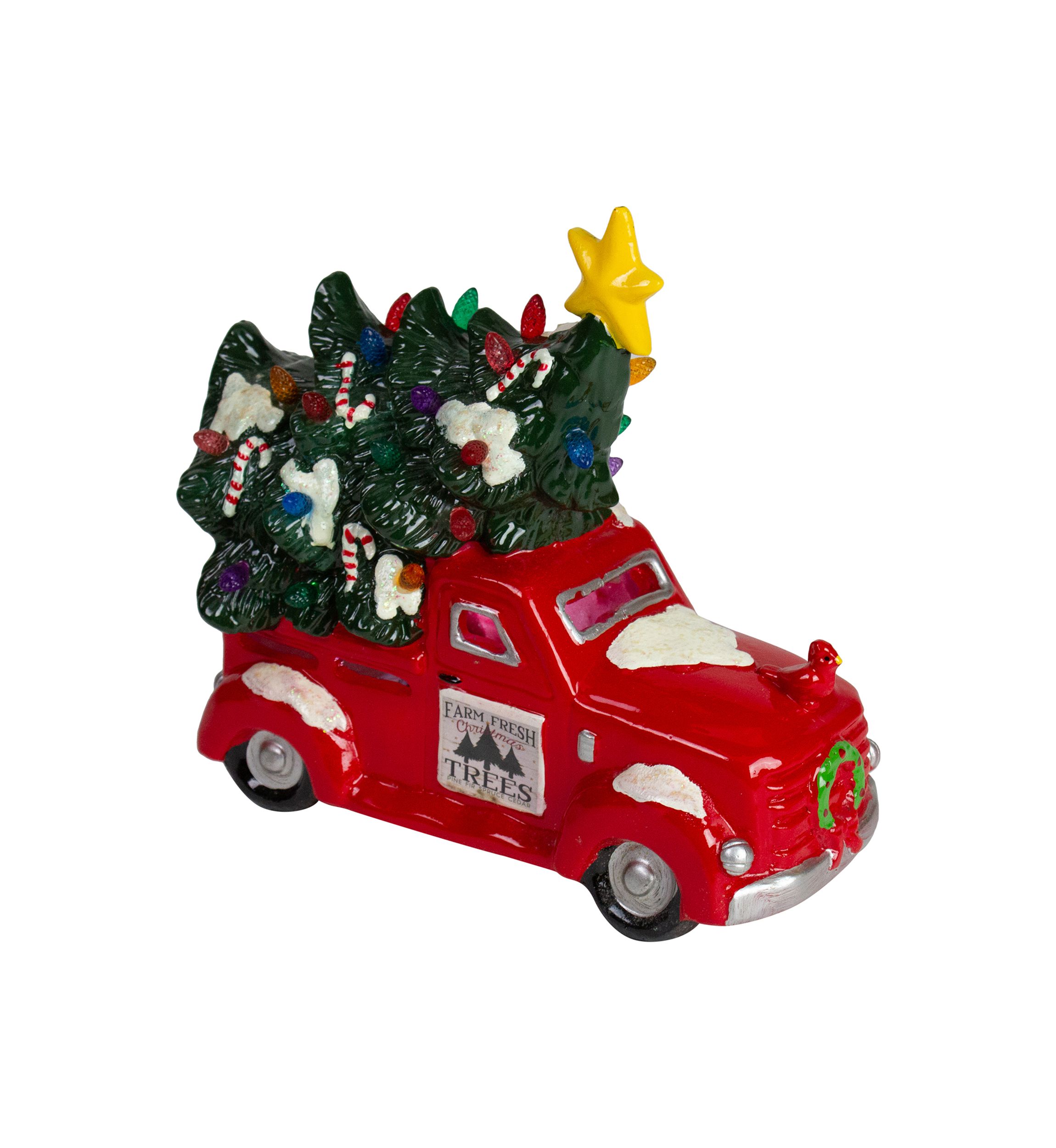 8Inch Red LED Lighted Vintage Truck Hauling Christmas Tree