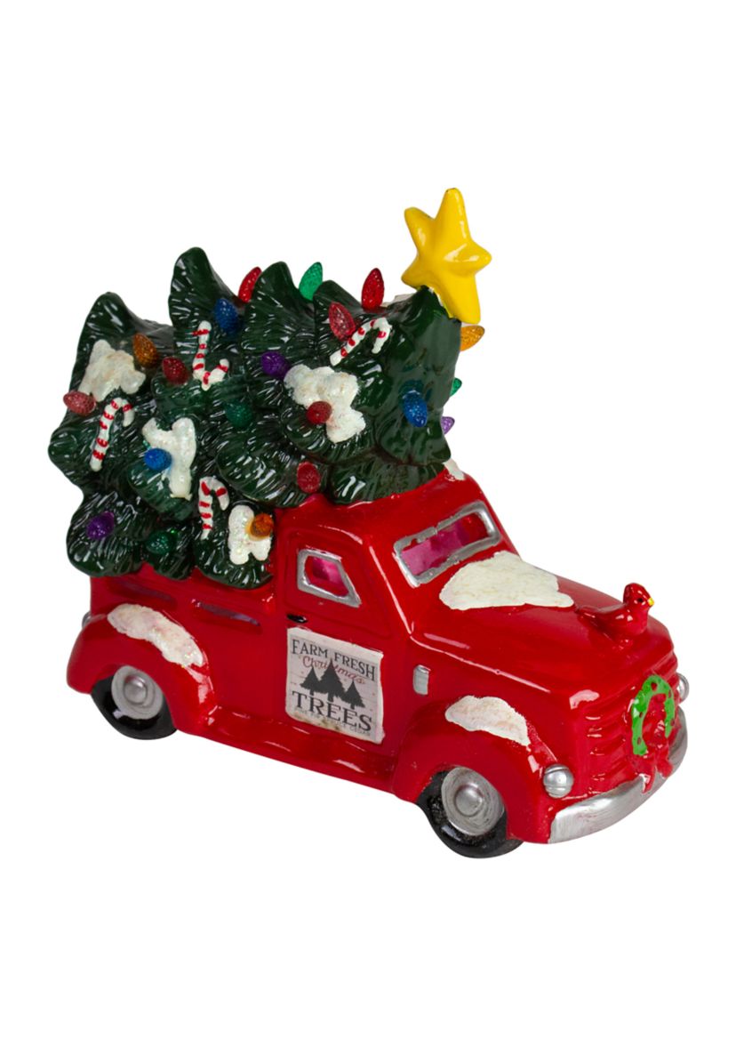 8Inch Red LED Lighted Vintage Truck Hauling Christmas Tree