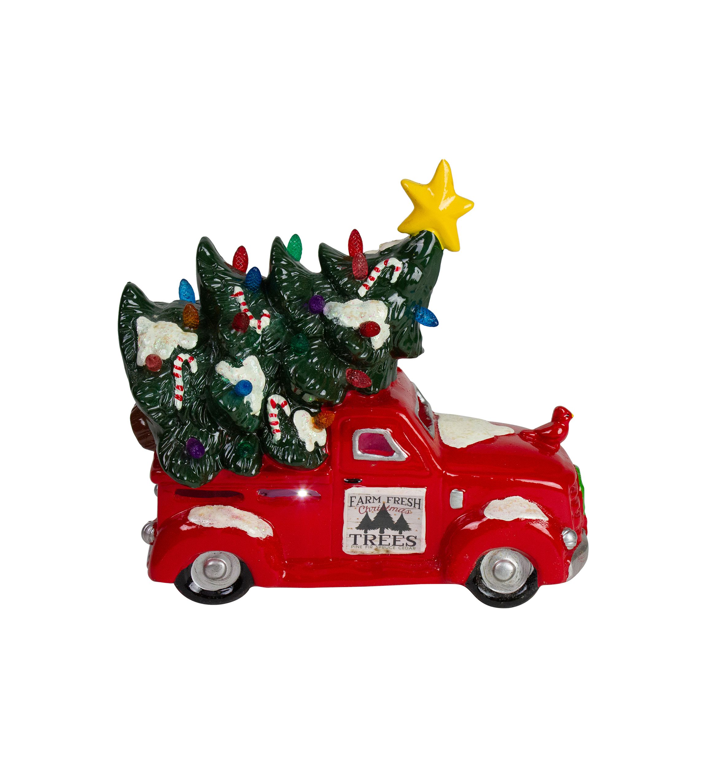8Inch Red LED Lighted Vintage Truck Hauling Christmas Tree