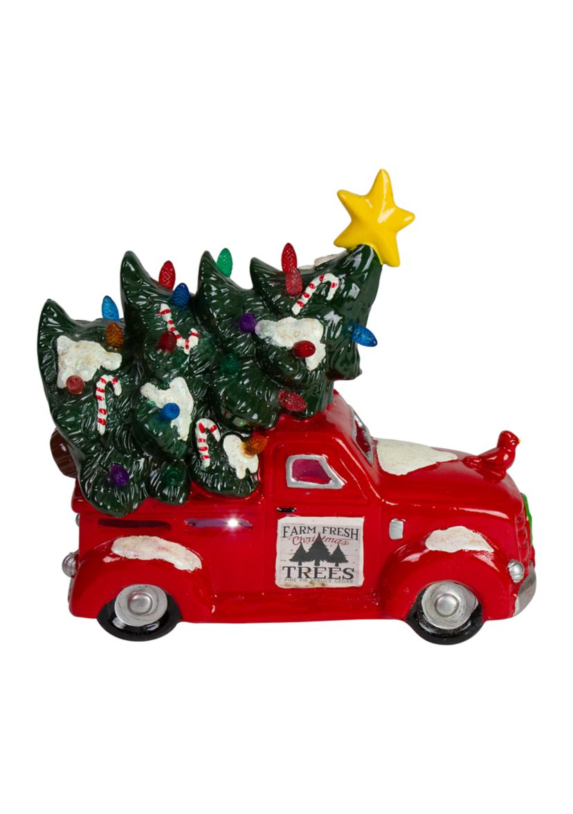 8Inch Red LED Lighted Vintage Truck Hauling Christmas Tree