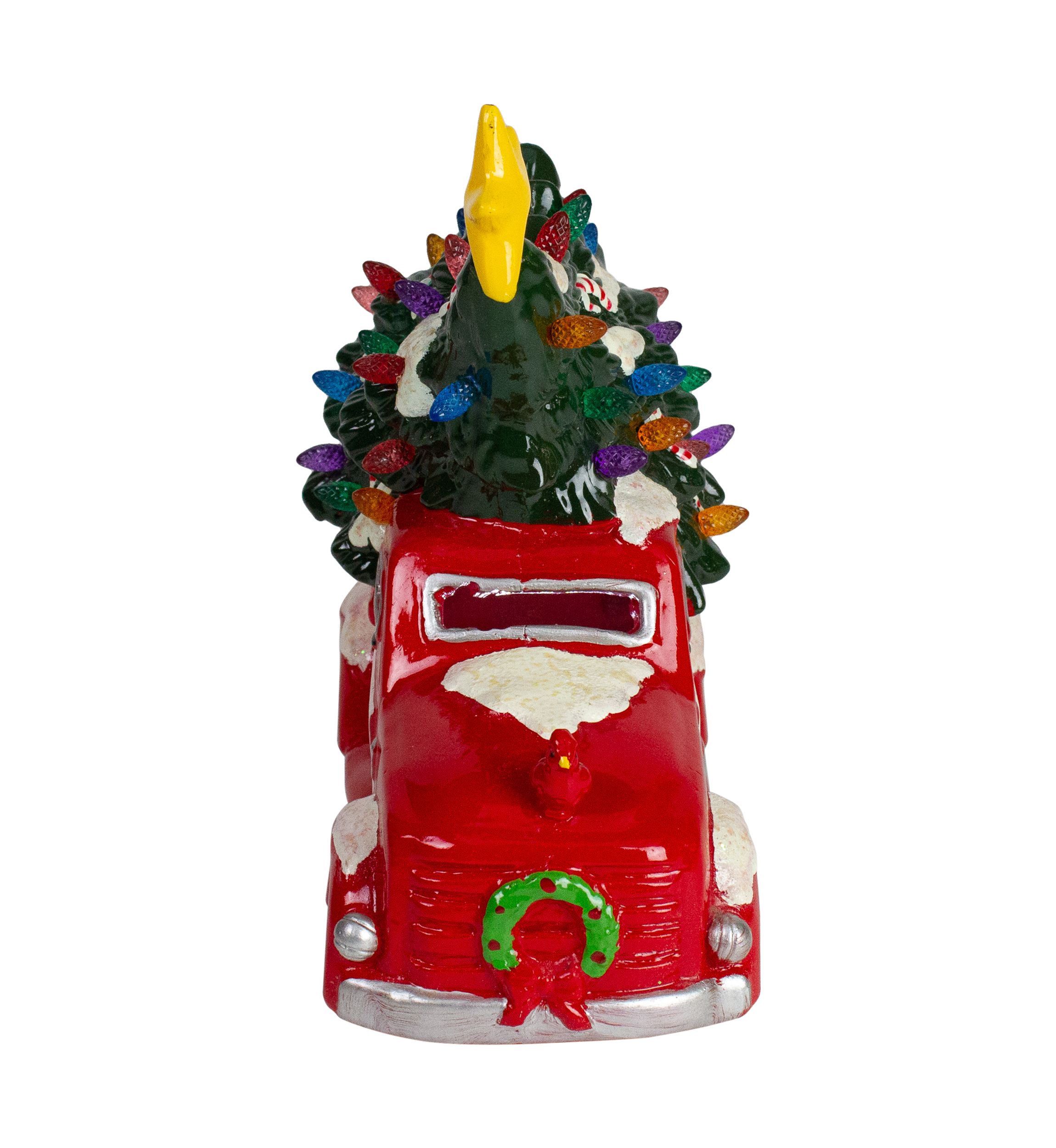 8Inch Red LED Lighted Vintage Truck Hauling Christmas Tree