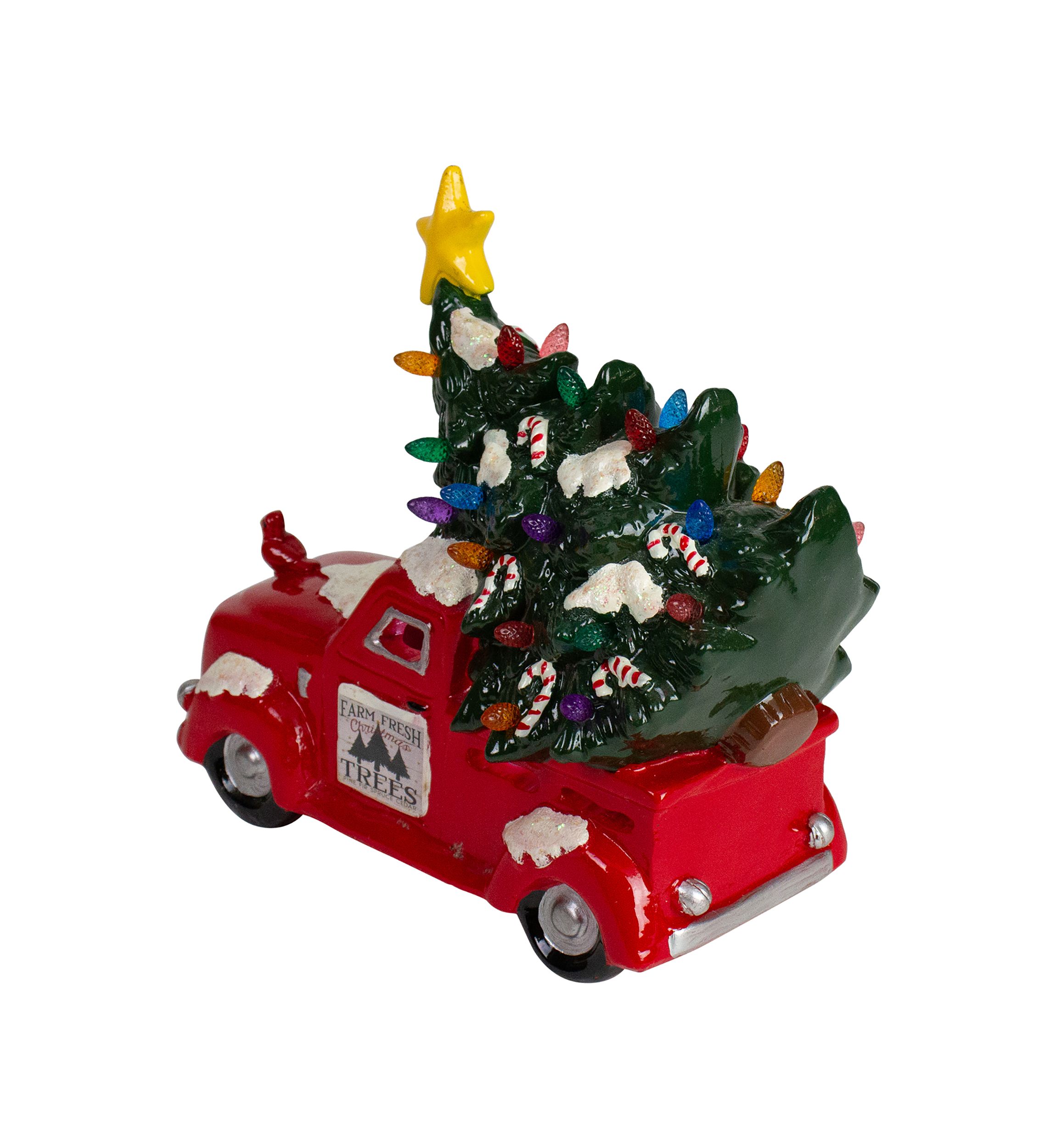 8Inch Red LED Lighted Vintage Truck Hauling Christmas Tree