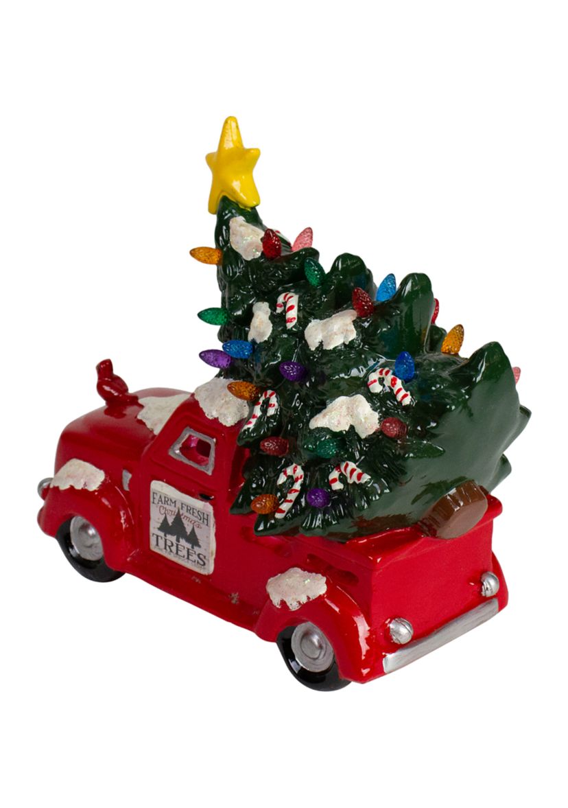 8Inch Red LED Lighted Vintage Truck Hauling Christmas Tree