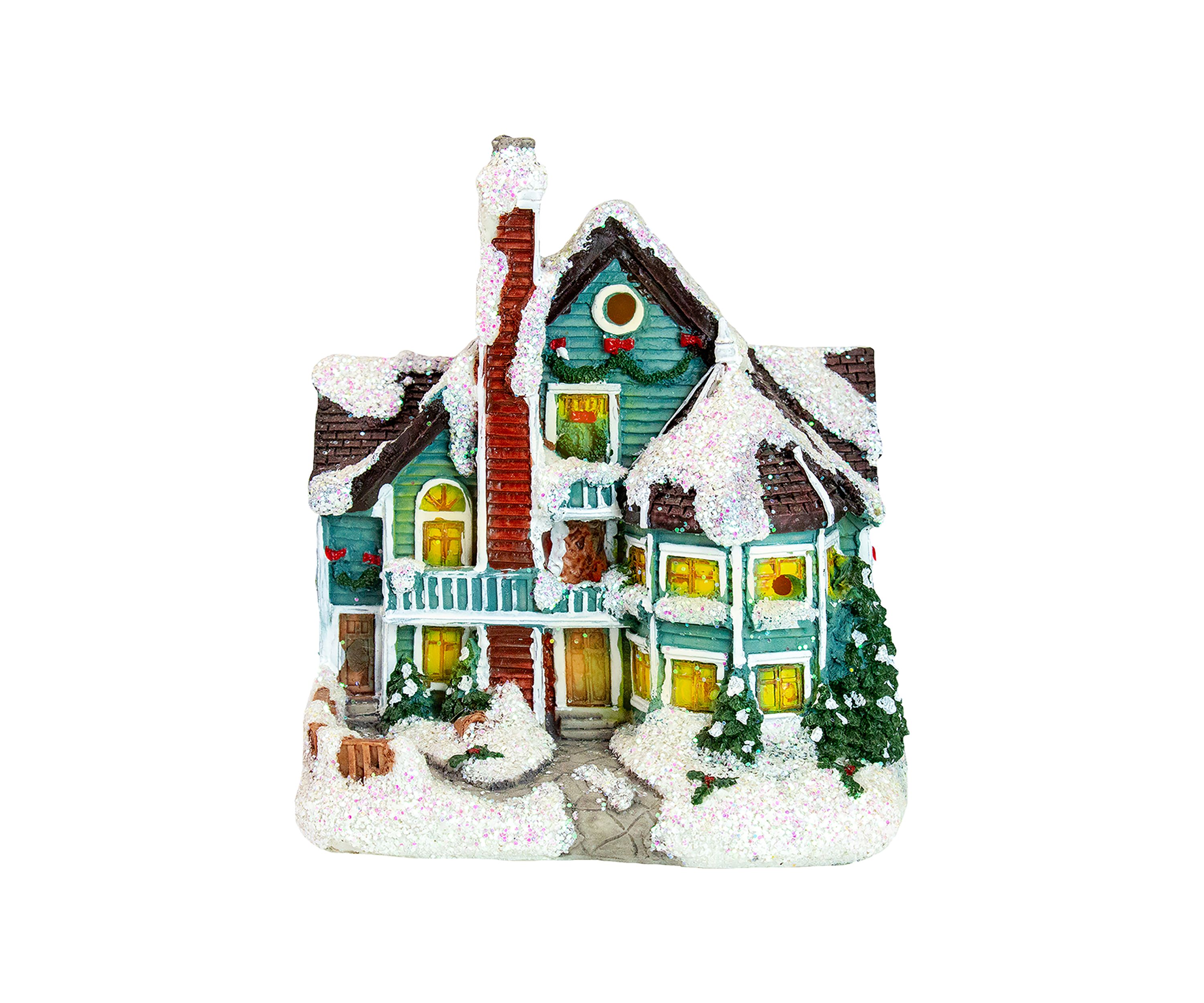 5.5Inch Green LED Lighted Snowy House Christmas Village Decoration