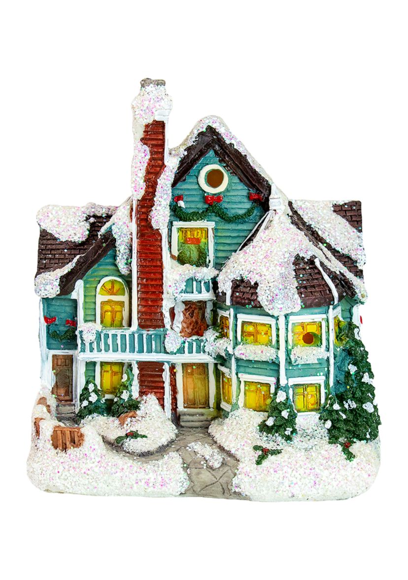 5.5Inch Green LED Lighted Snowy House Christmas Village Decoration