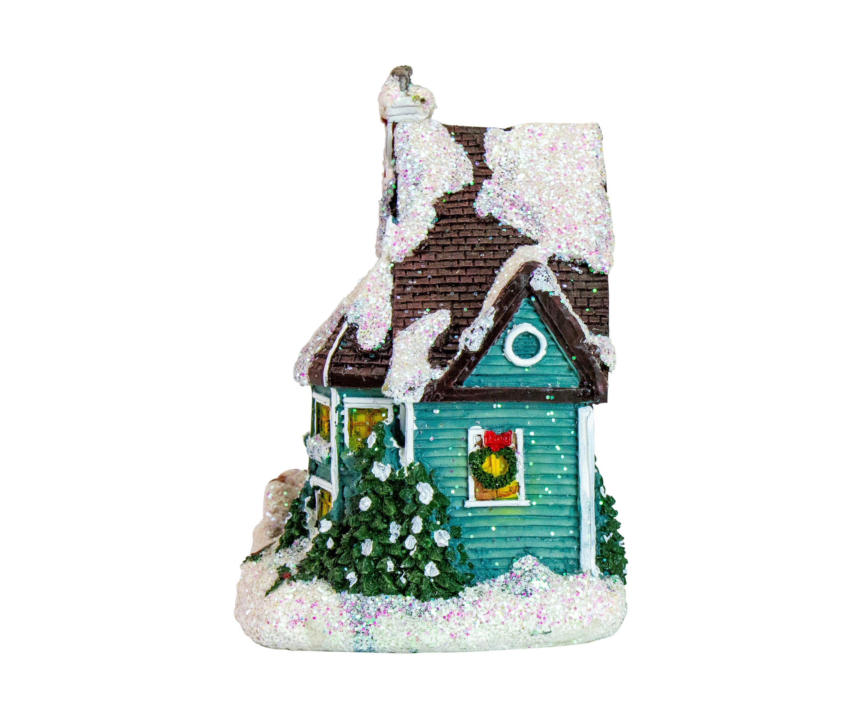 5.5Inch Green LED Lighted Snowy House Christmas Village Decoration
