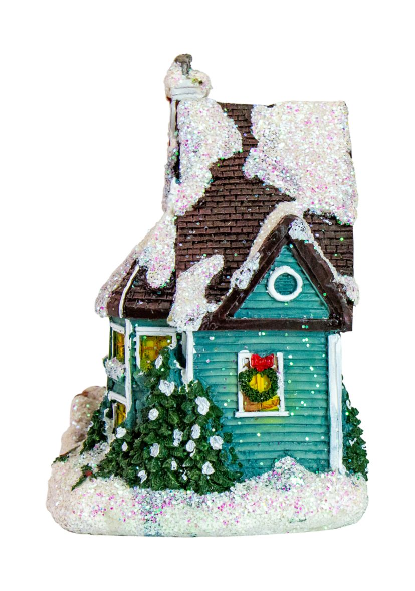 5.5Inch Green LED Lighted Snowy House Christmas Village Decoration