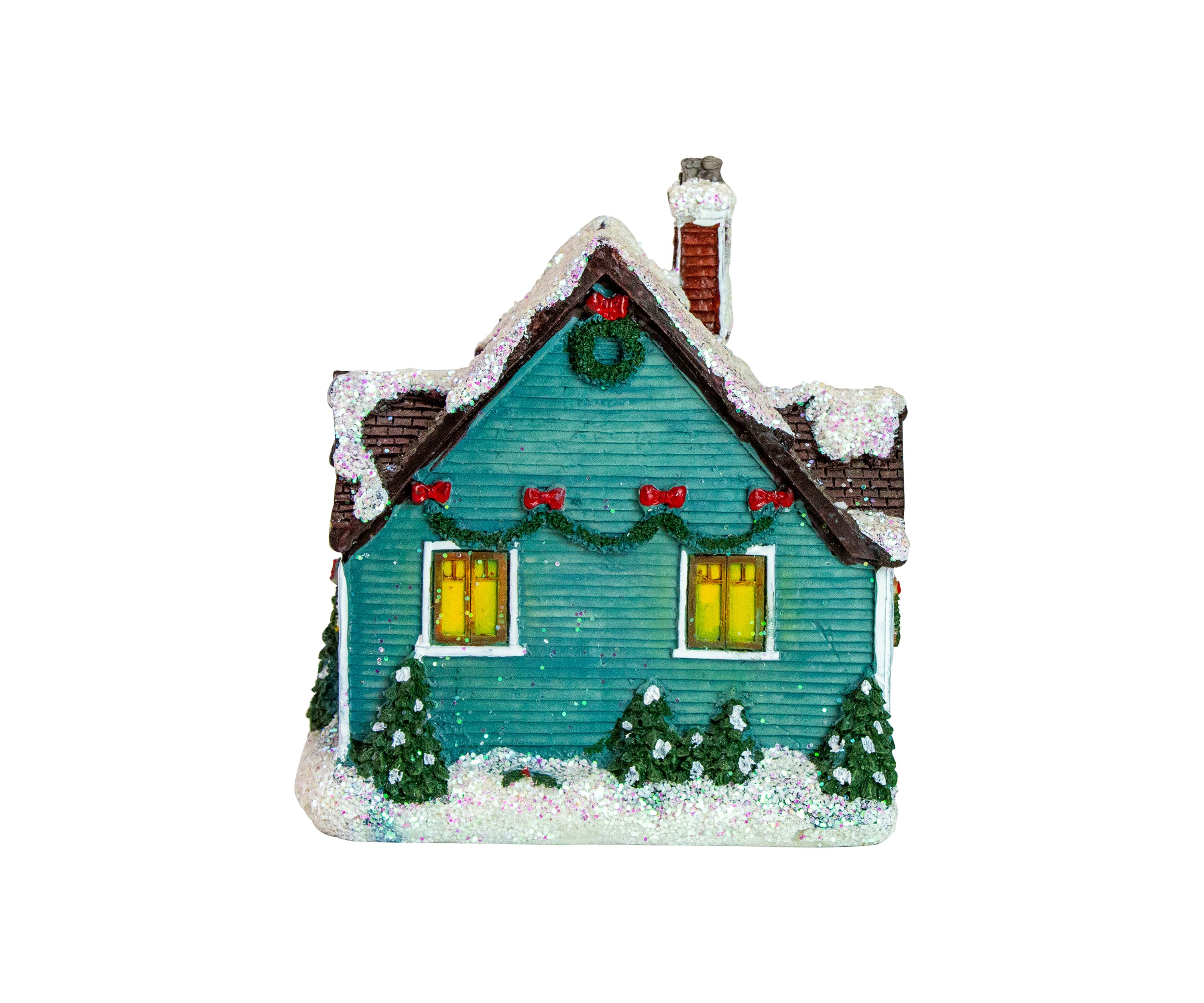 5.5Inch Green LED Lighted Snowy House Christmas Village Decoration