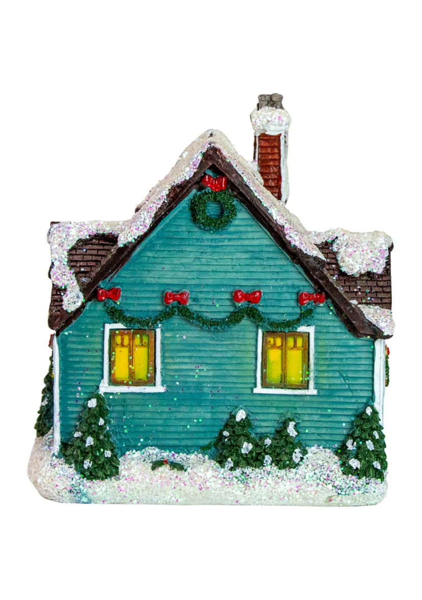 5.5Inch Green LED Lighted Snowy House Christmas Village Decoration