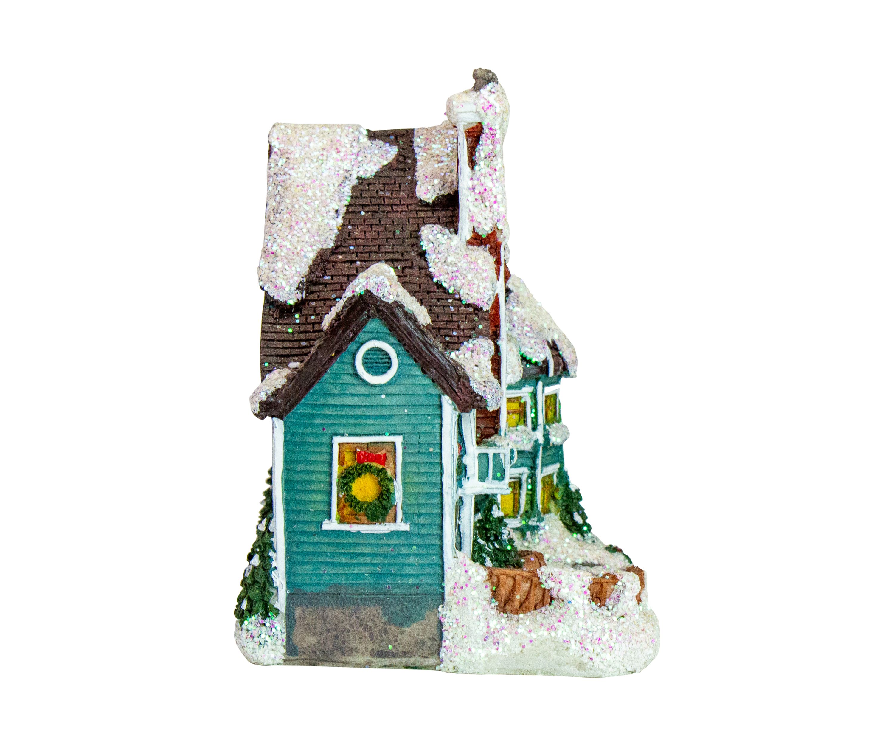 5.5Inch Green LED Lighted Snowy House Christmas Village Decoration