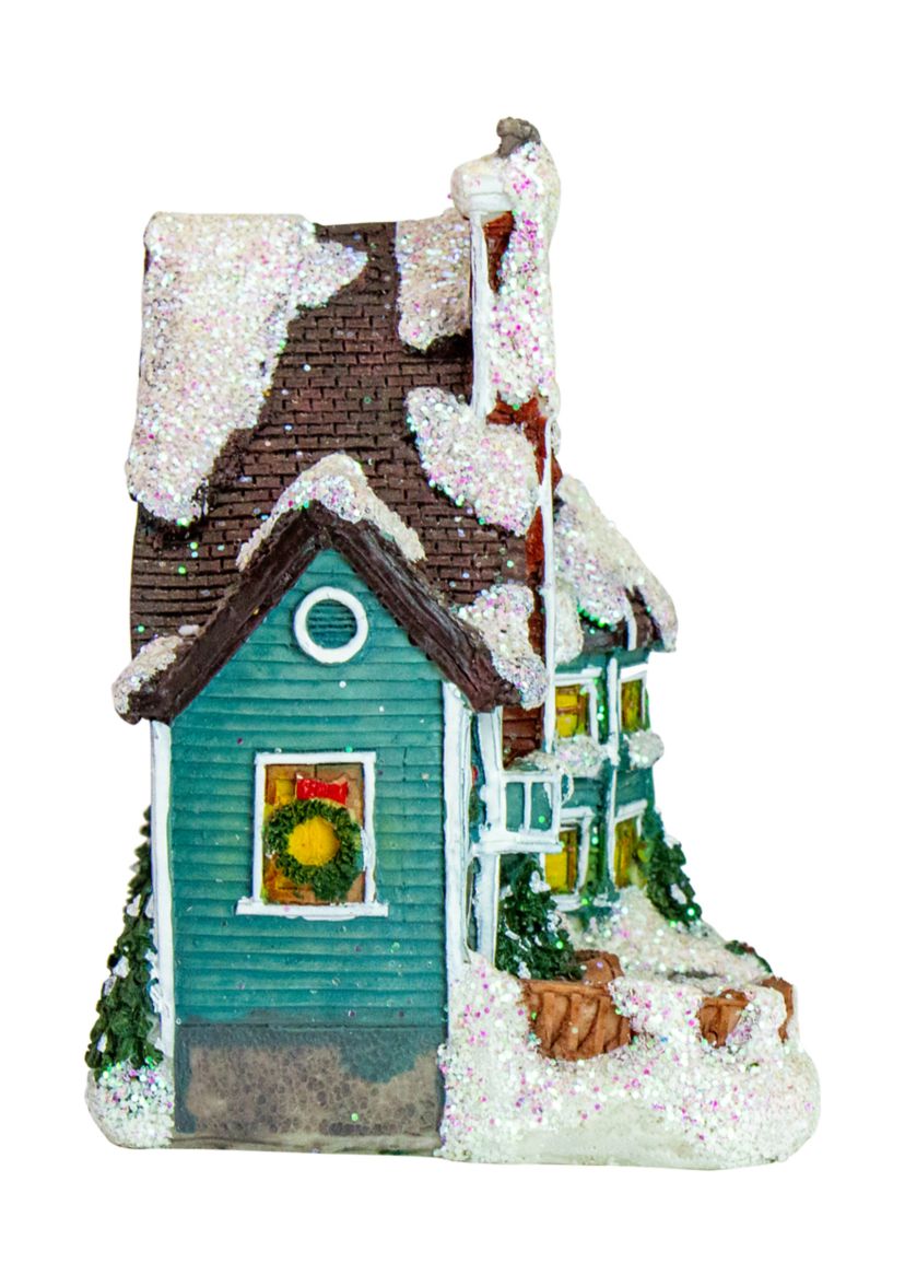 5.5Inch Green LED Lighted Snowy House Christmas Village Decoration