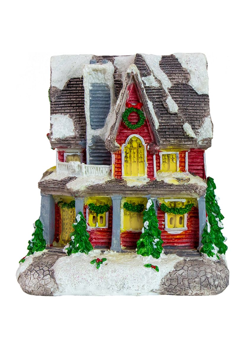 5Inch Red LED Lighted Snowy House Christmas Village Decoration