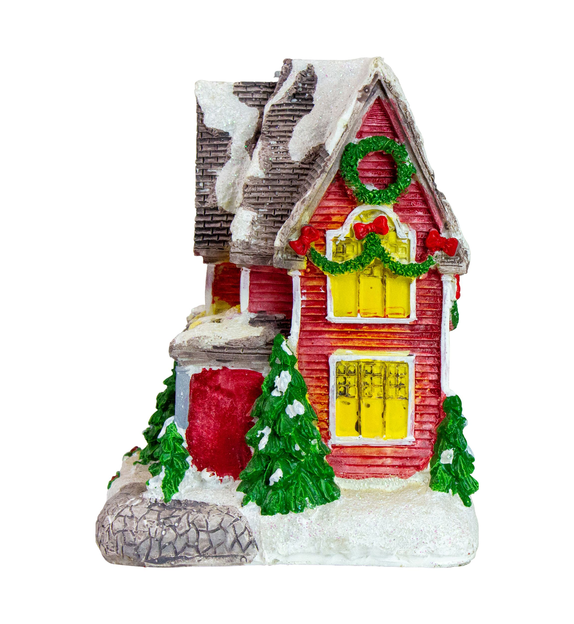 5Inch Red LED Lighted Snowy House Christmas Village Decoration