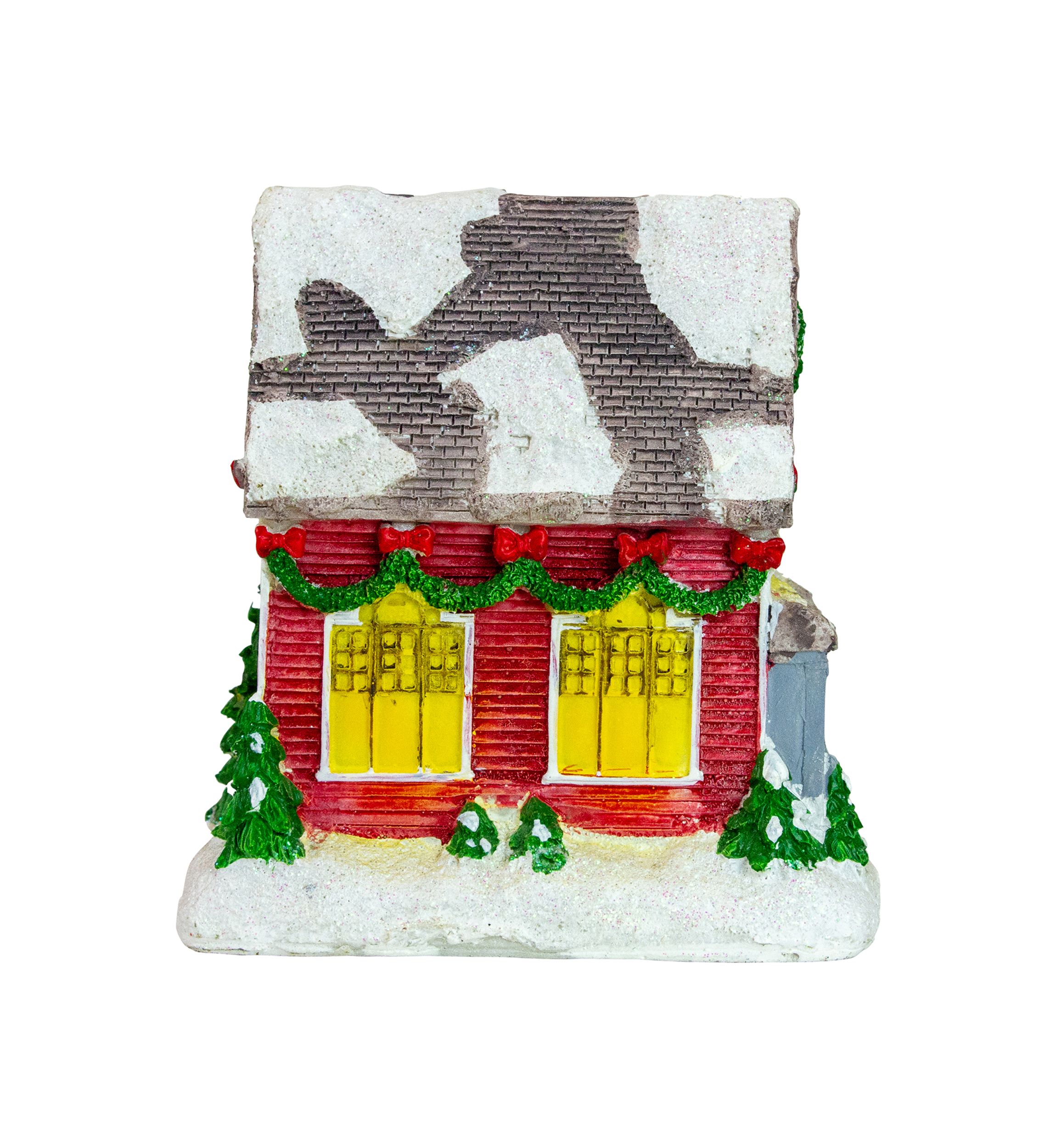 5Inch Red LED Lighted Snowy House Christmas Village Decoration