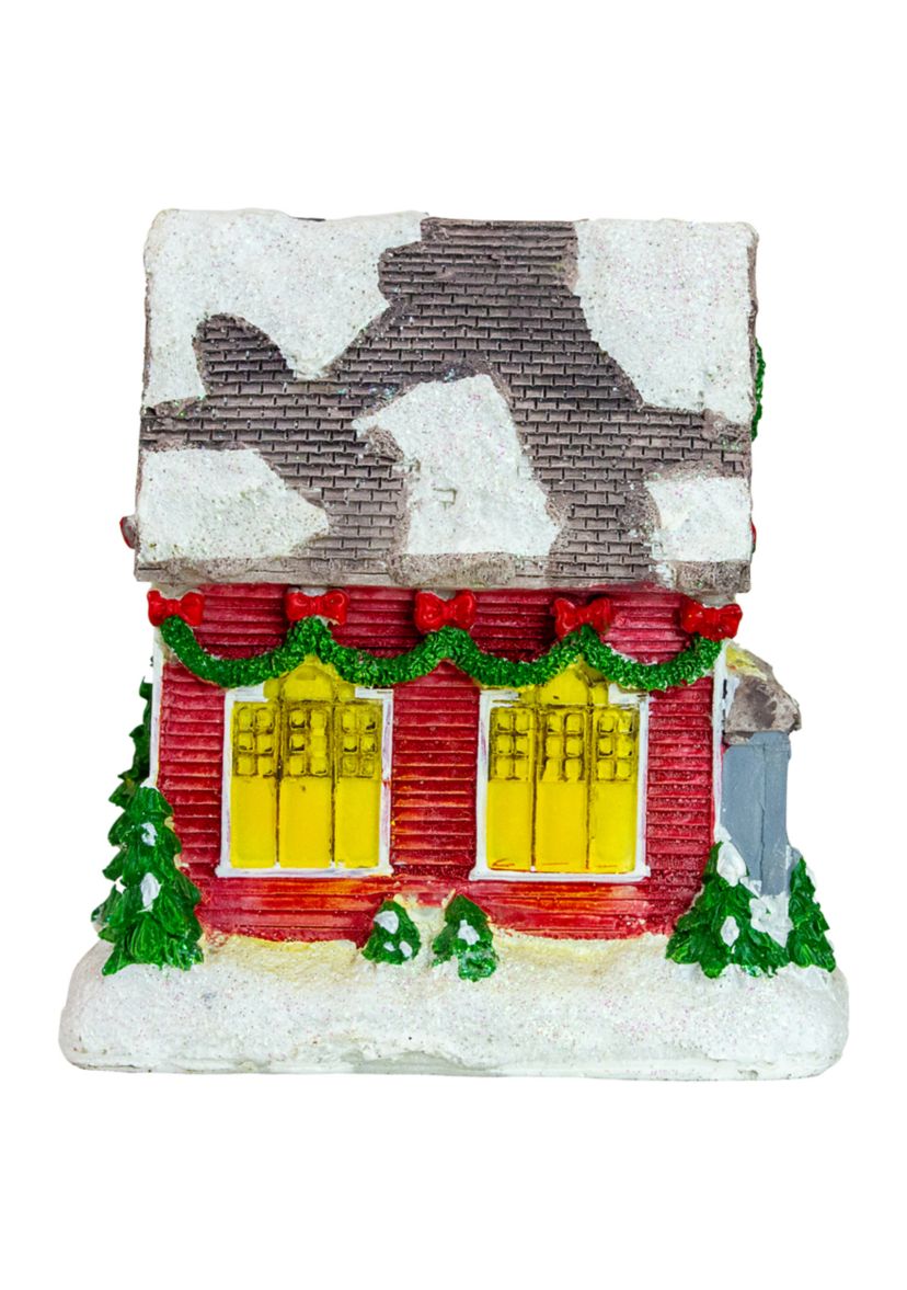 5Inch Red LED Lighted Snowy House Christmas Village Decoration