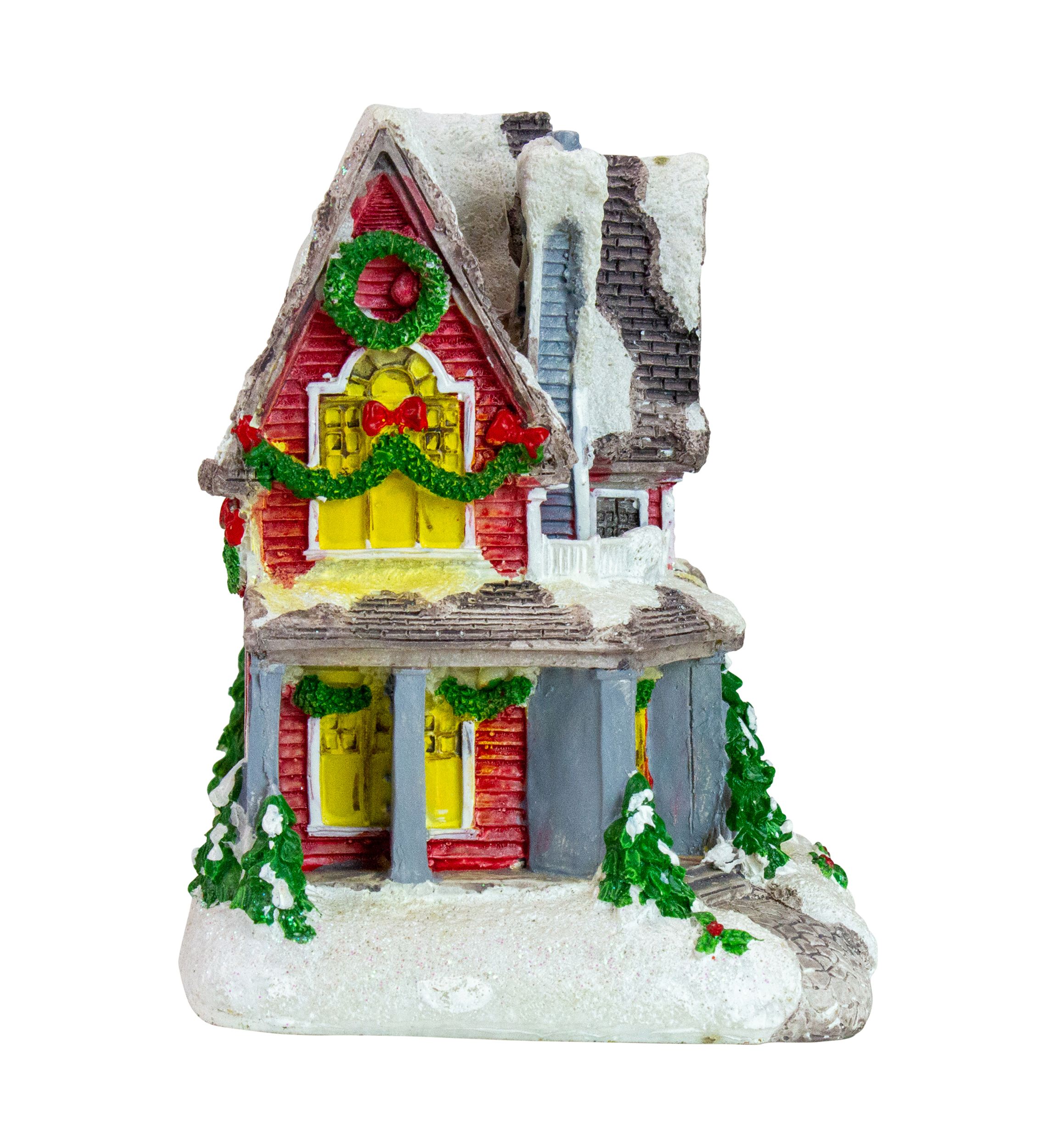 5Inch Red LED Lighted Snowy House Christmas Village Decoration