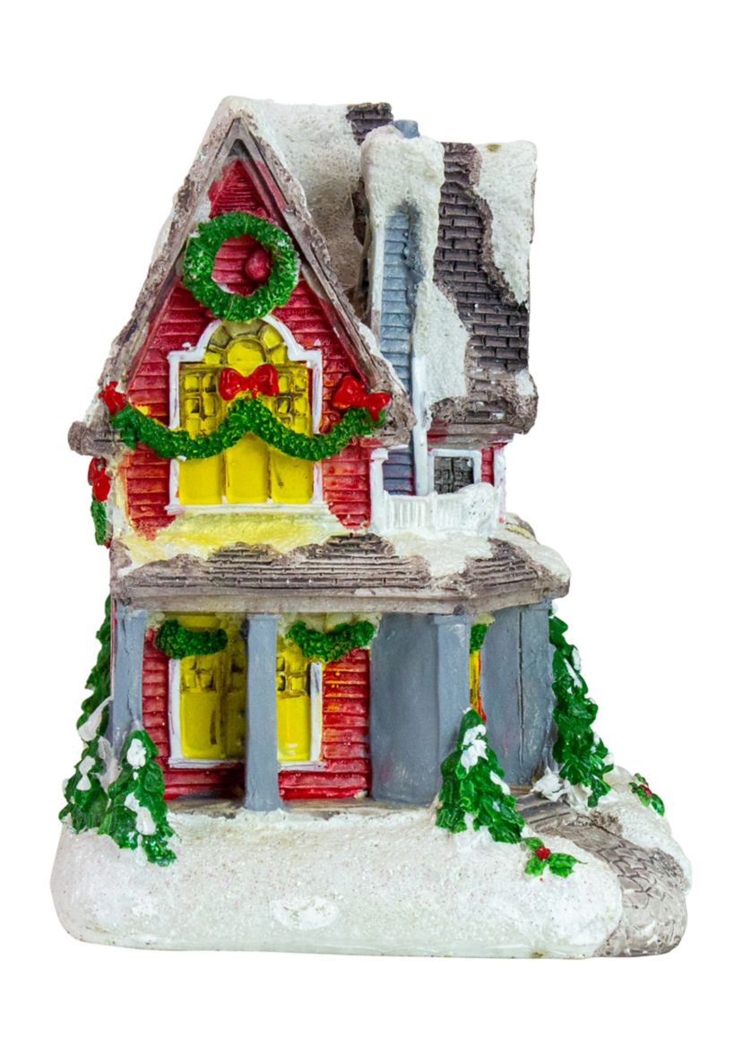 5Inch Red LED Lighted Snowy House Christmas Village Decoration