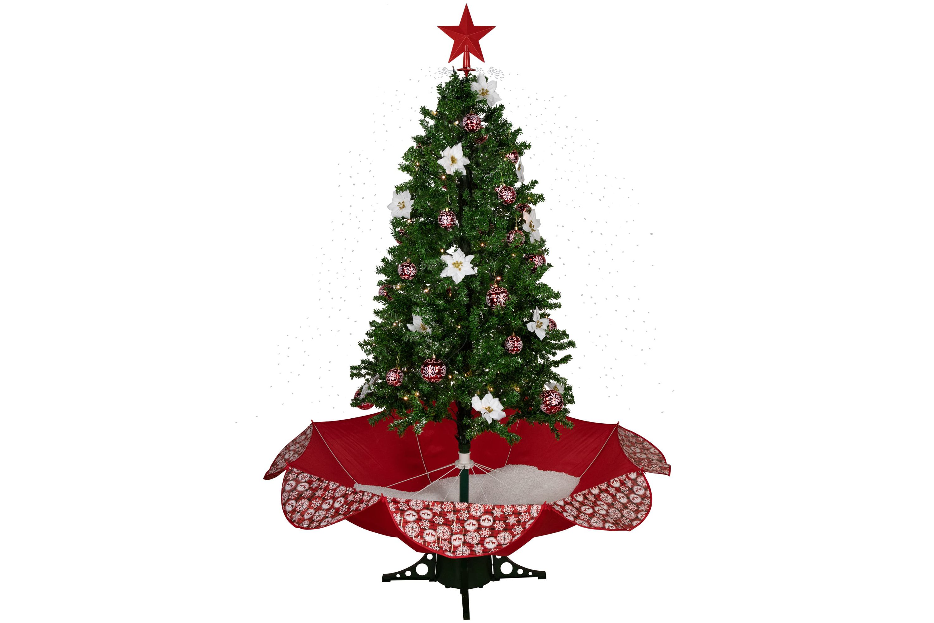 6ft Green and Red Musical Lighted Snowing Artificial Christmas Tree White LED Lights