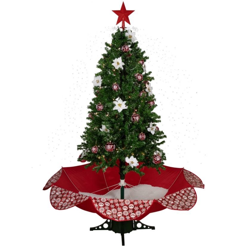 6ft Green and Red Musical Lighted Snowing Artificial Christmas Tree White LED Lights