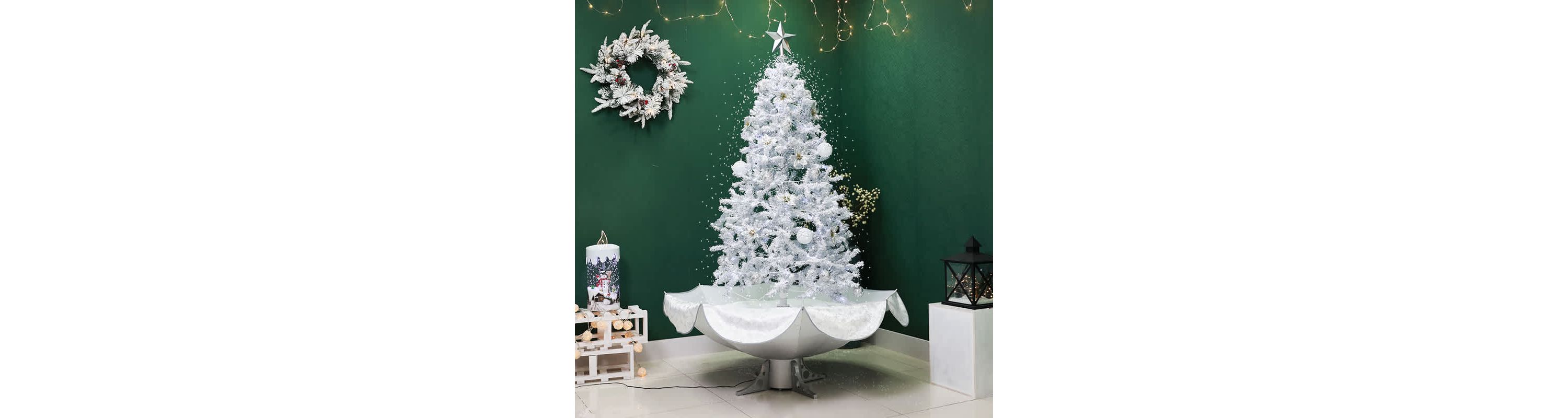 6 Lighted Musical Snowing Artificial Tinsel Christmas Tree  White LED Lights