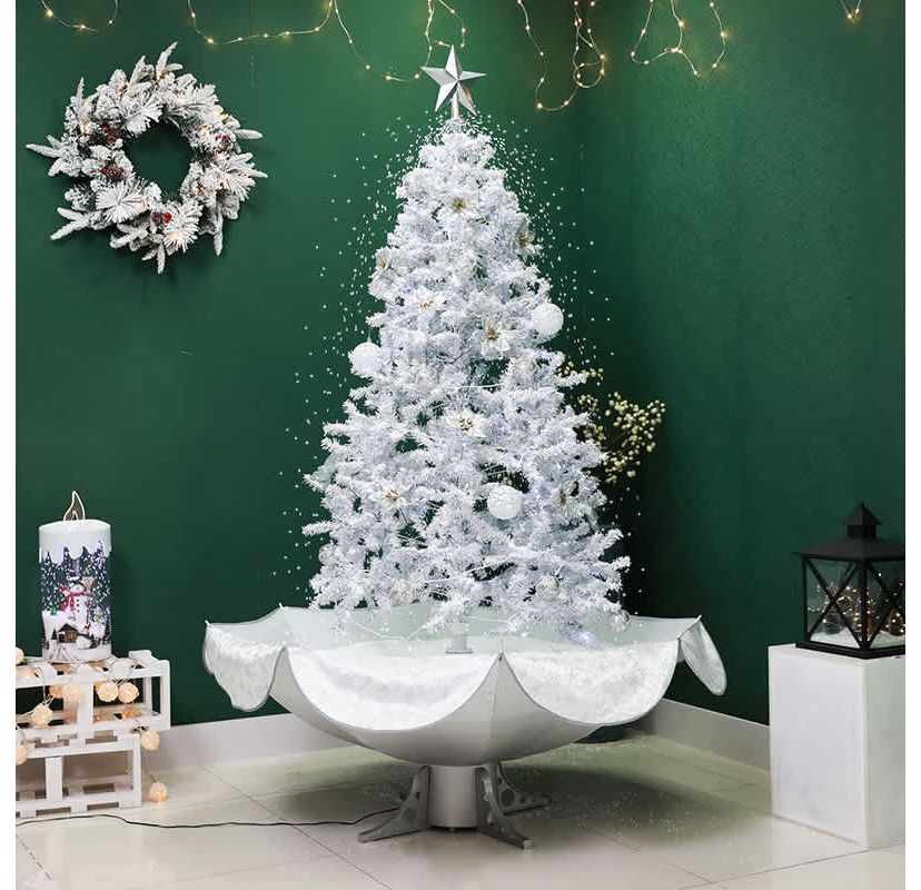 6 Lighted Musical Snowing Artificial Tinsel Christmas Tree  White LED Lights