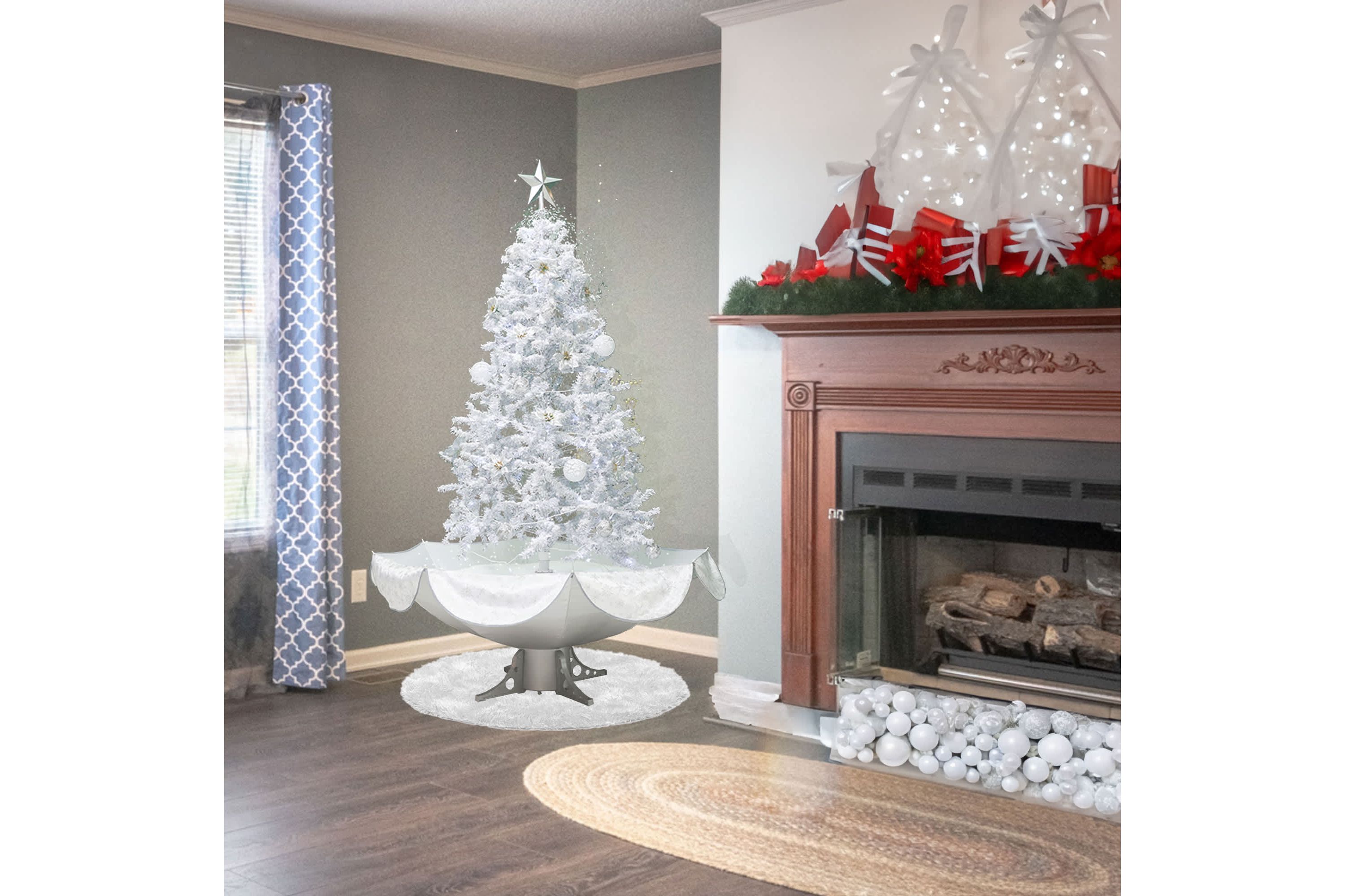 6 Lighted Musical Snowing Artificial Tinsel Christmas Tree  White LED Lights