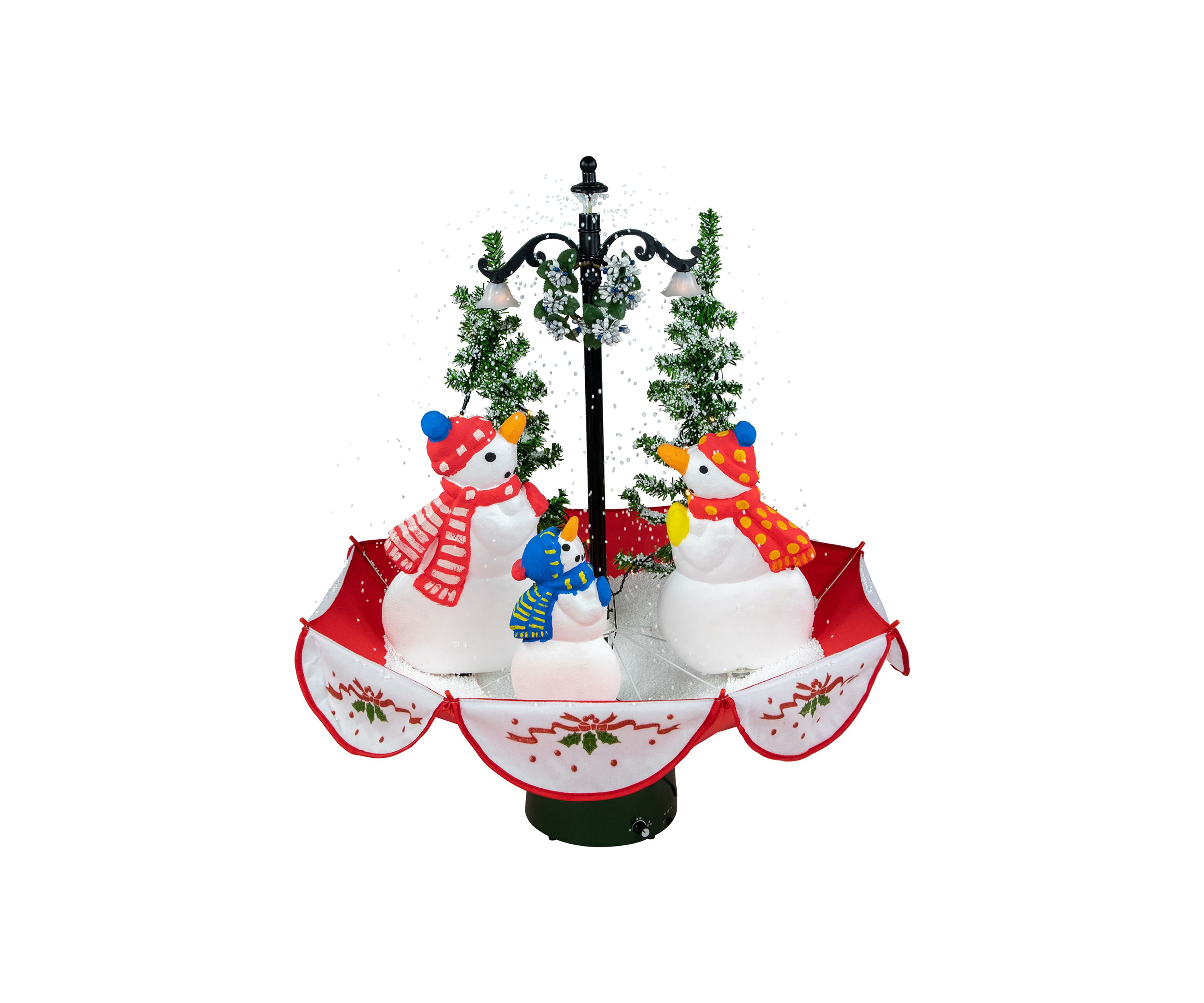 31Inch Musical Lighted Snowing Snowman Family in Umbrella Base Christmas Decoration