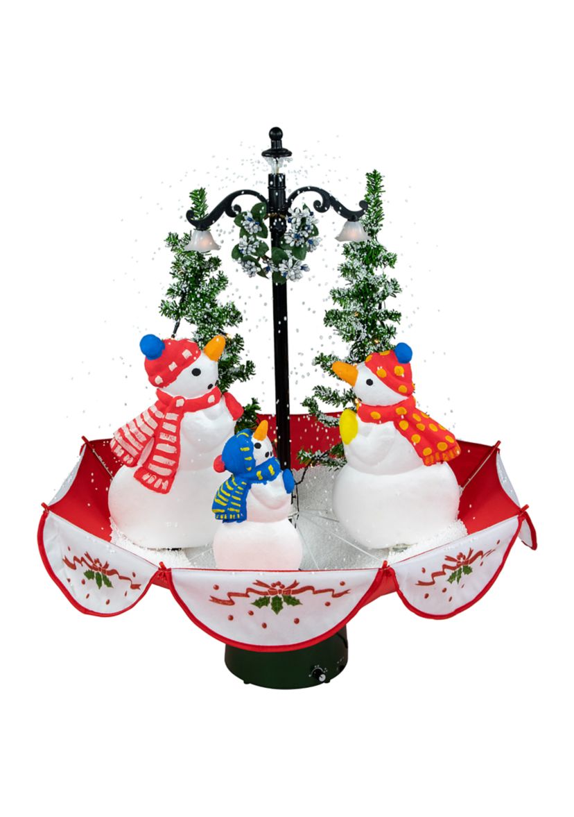 31Inch Musical Lighted Snowing Snowman Family in Umbrella Base Christmas Decoration
