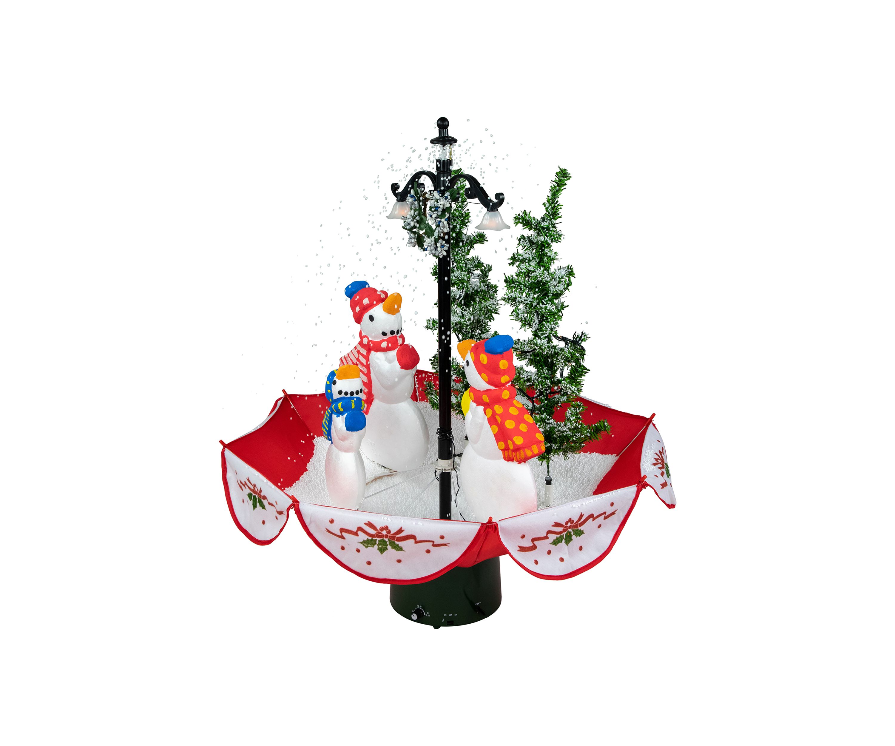 31Inch Musical Lighted Snowing Snowman Family in Umbrella Base Christmas Decoration